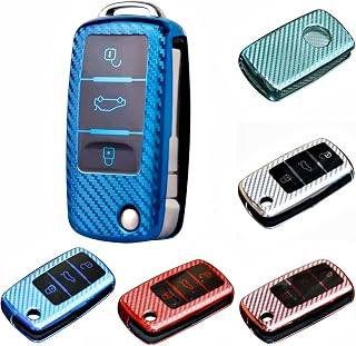 Carcasa para llave de coche con aspecto de carbono brillante, de plástico, color rosa
