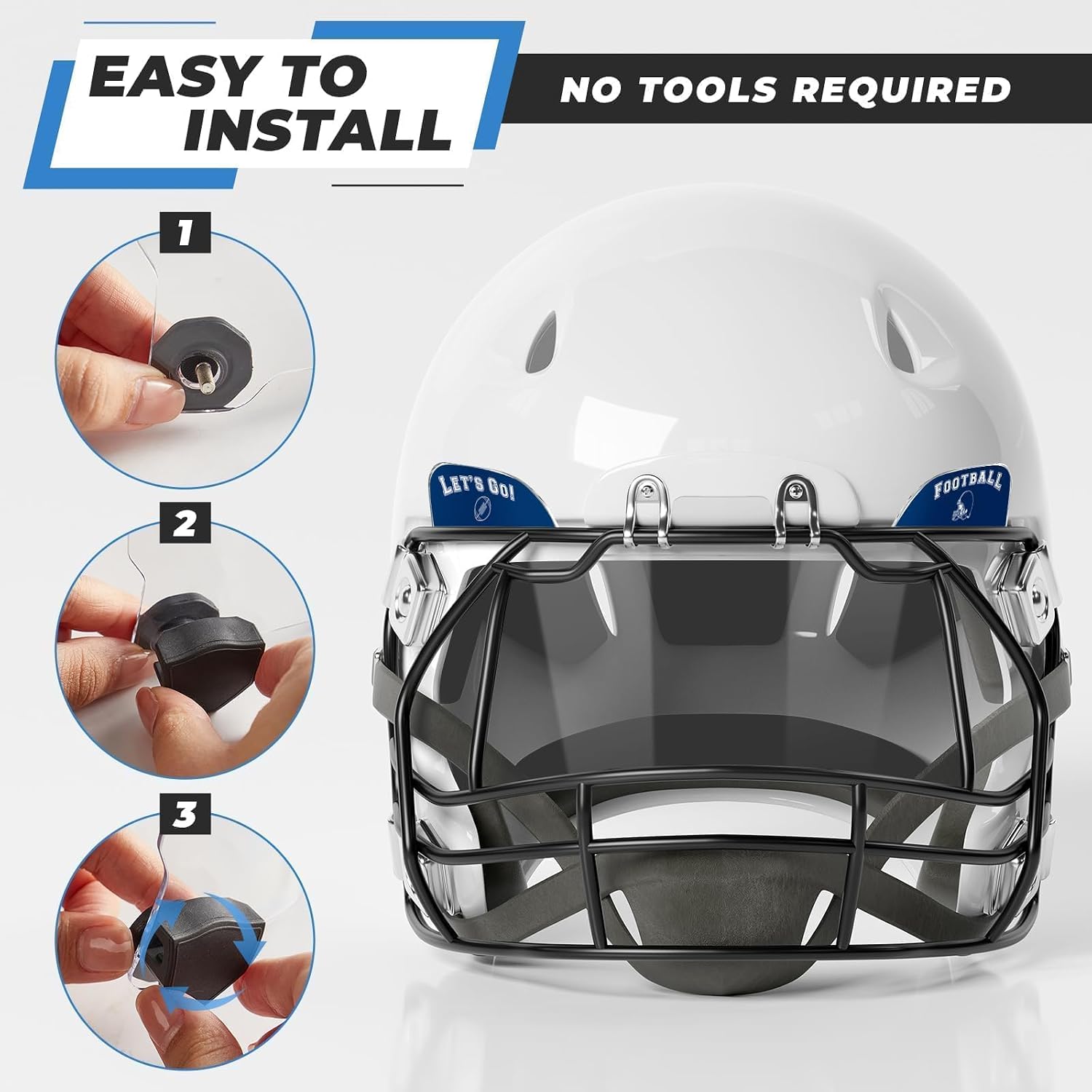 Football Helmet Visor Includes 18 Stickers and Storage Bag Scratch Resistant, UV Block, Facial Protection, Durable & Easy to Install Clear Shield for Youth Adult Football Helmet