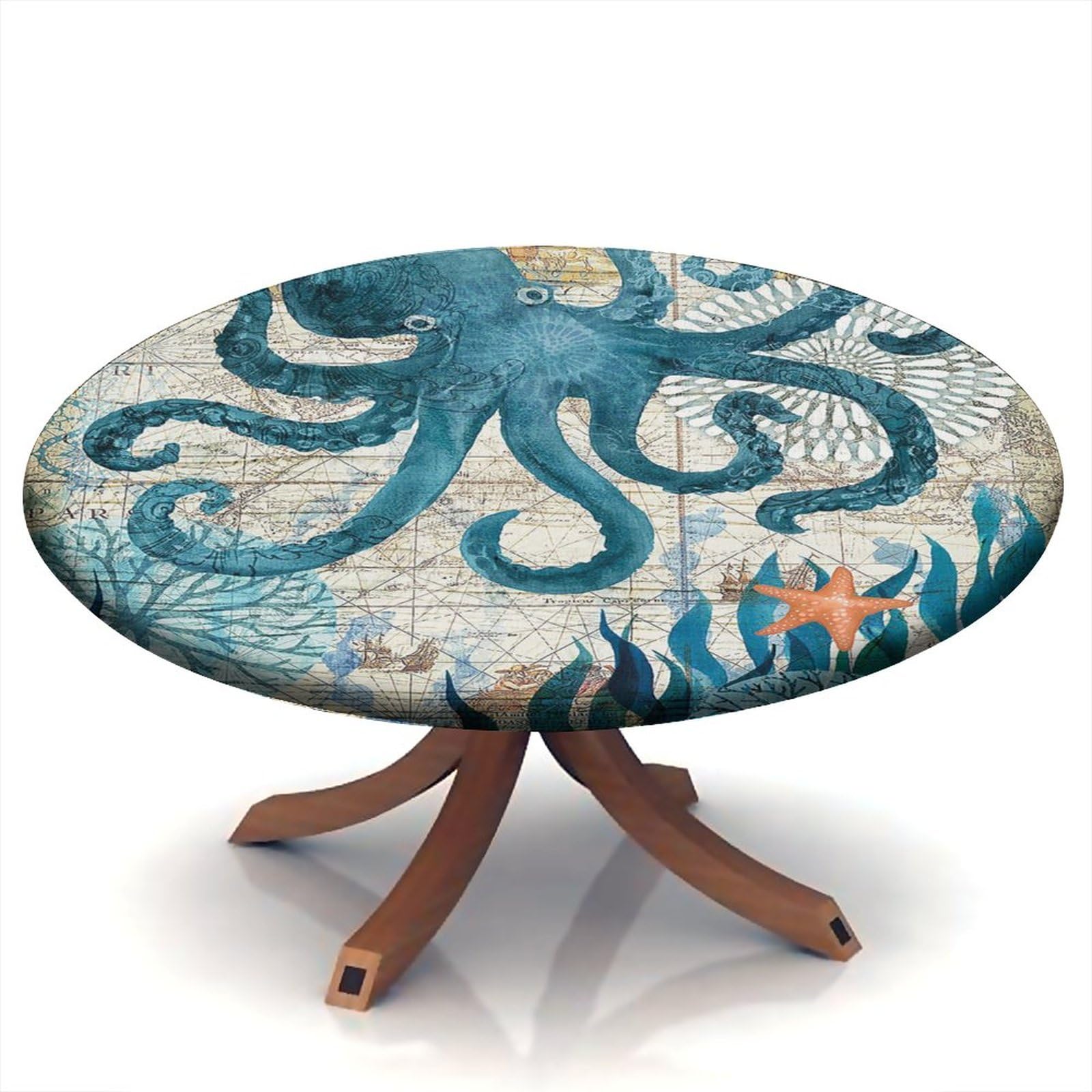 igoga sports Round Tablecloth Fitted Table Cloth Elastic Edge Table Cover, Polyester Table Pad Cloth for Indoor Outdoor Party Dinner Patio Decor Fits Tables Up to 24''