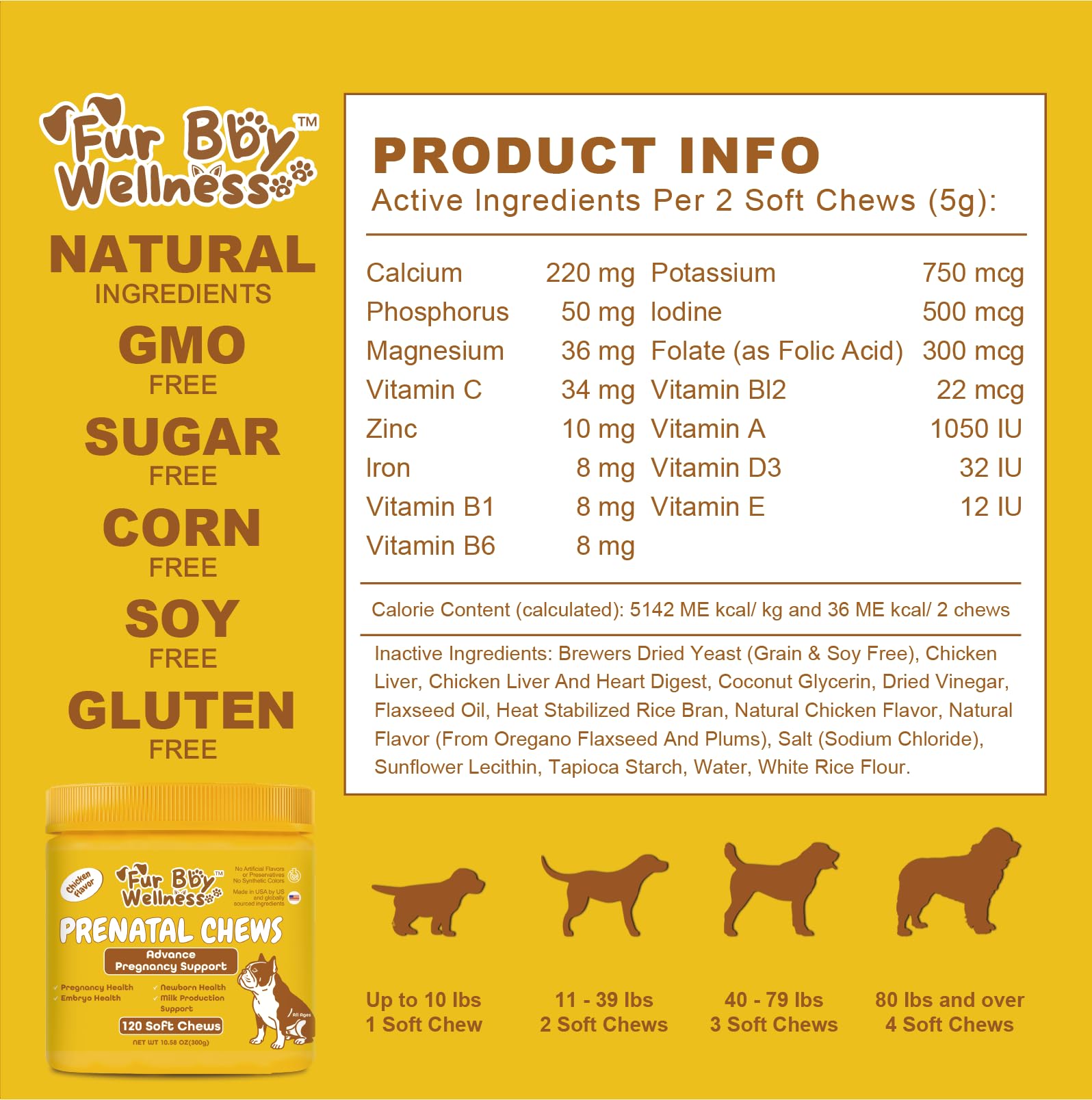 Dog Prenatal Vitamins for Pregnant & Nursing Dogs - Supports Healthy Pregnancy, Puppy Growth & Lactation - with Folic Acid, Iron & Calcium - 120 Soft Chews — Amazon image 3