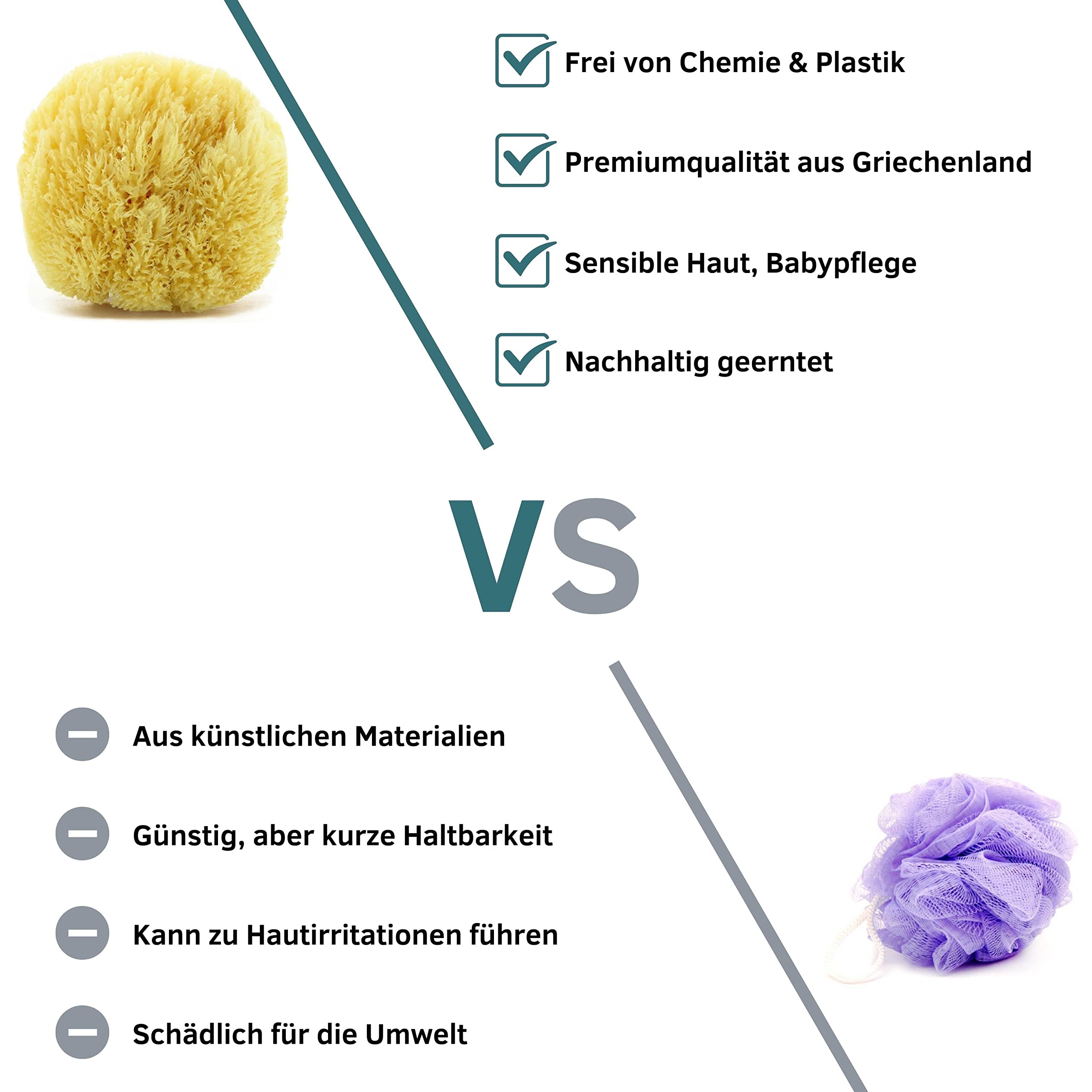 tom&pat® Naturschwamm Grass • für extra viel Schaum • Badeschwamm oder Duschschwamm • Dermatest sehr gut • für sensible Haut & Babys • Premium-Qualität Griechenland (17-18 cm)