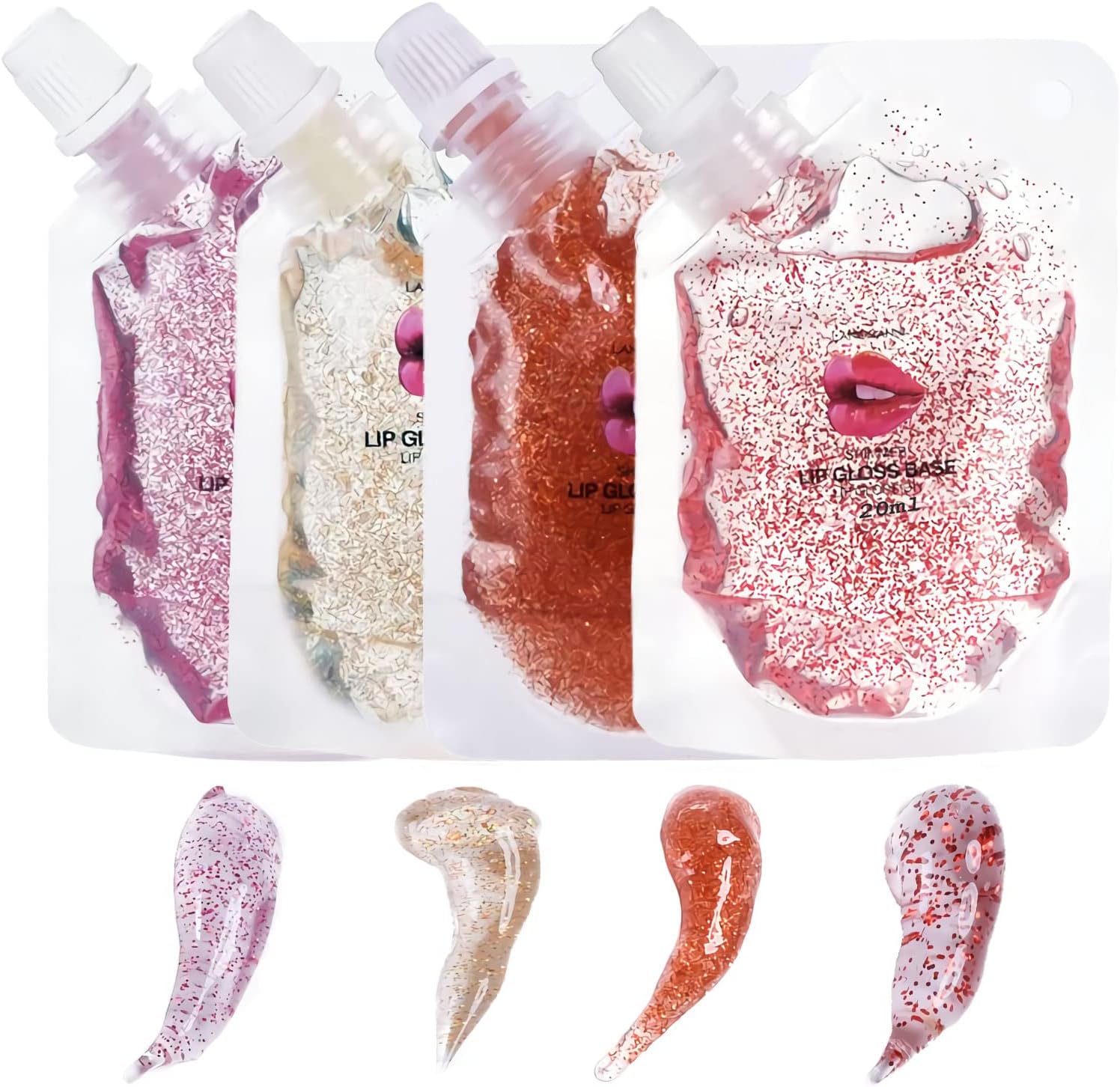 4 Color Glitter Lip Gloss Base Kit, Moisturize Lip Gloss Base Oil Material Lip Makeup Primers for DIY Handmade Making Lip Balms and Lipgloss Set(4 Pack x 20ML)