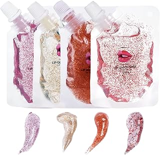 4 Color Glitter Lip Gloss Base Kit, Moisturize Lip Gloss Base Oil Material Lip Makeup Primers for DIY Handmade Making Lip Balms and Lipgloss Set(4 Pack x 20ML)