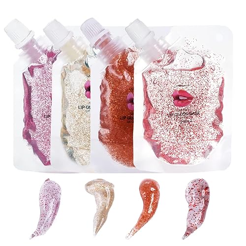 Kit de base de brillo de labios con purpurina de 4 colores, base de brillo de labios, material de aceite, imprimaciones de maquillaje de labios para