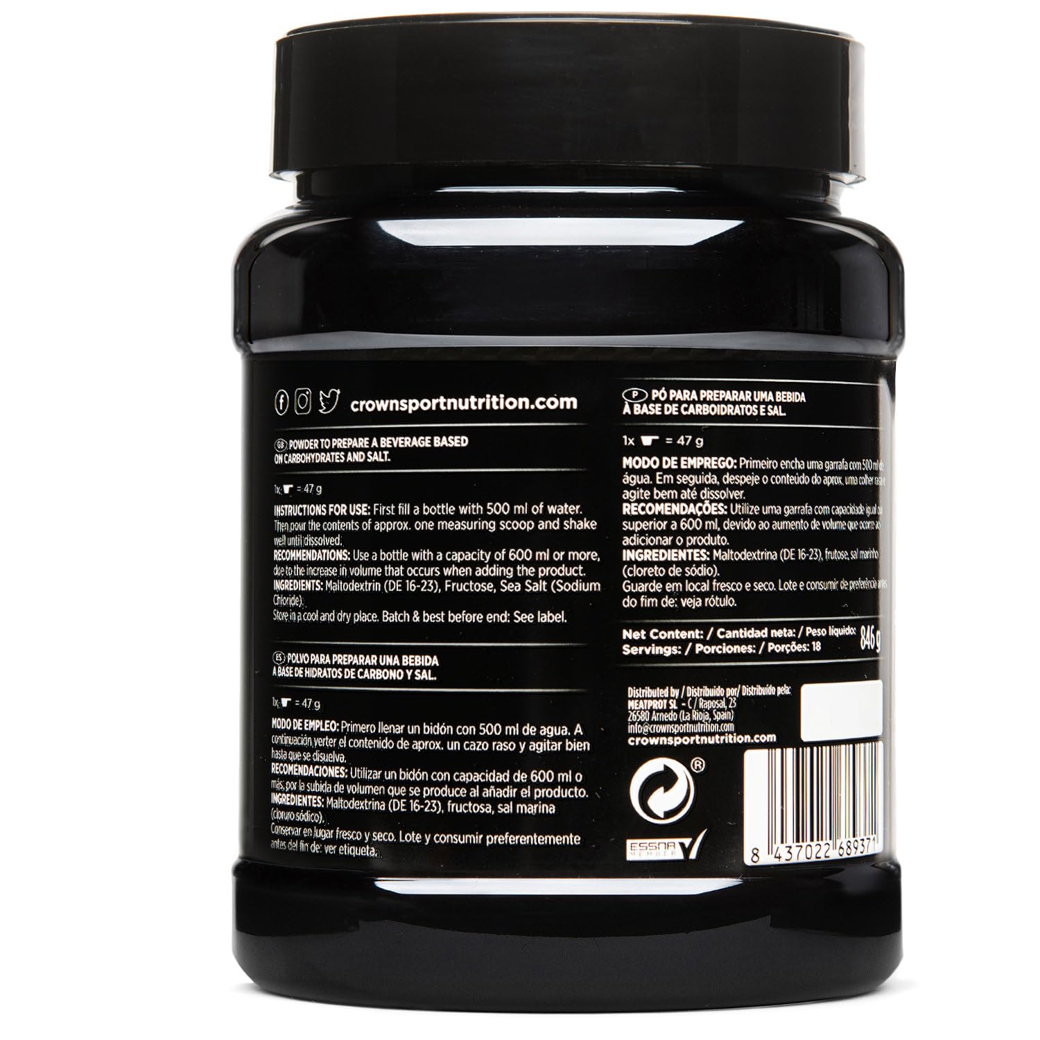 Crown Sport Nutrition Hyperdrink 45 846 Gr/Alta En Hidratos De Carbono Y Extra De Sodio Sabor Neutro