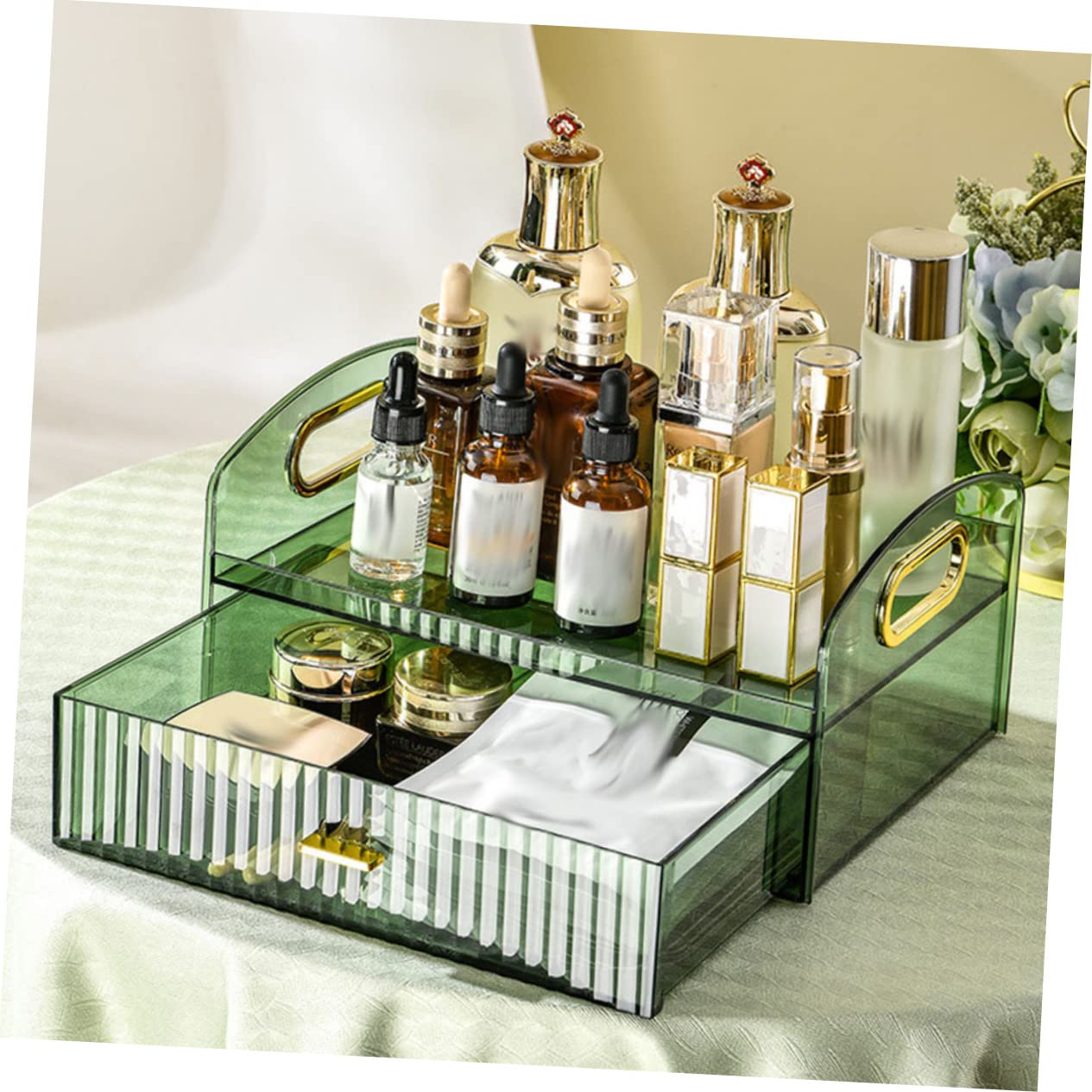 Boîte de Rangement Maquillage Verte PET Tiroir Grosse Capacité