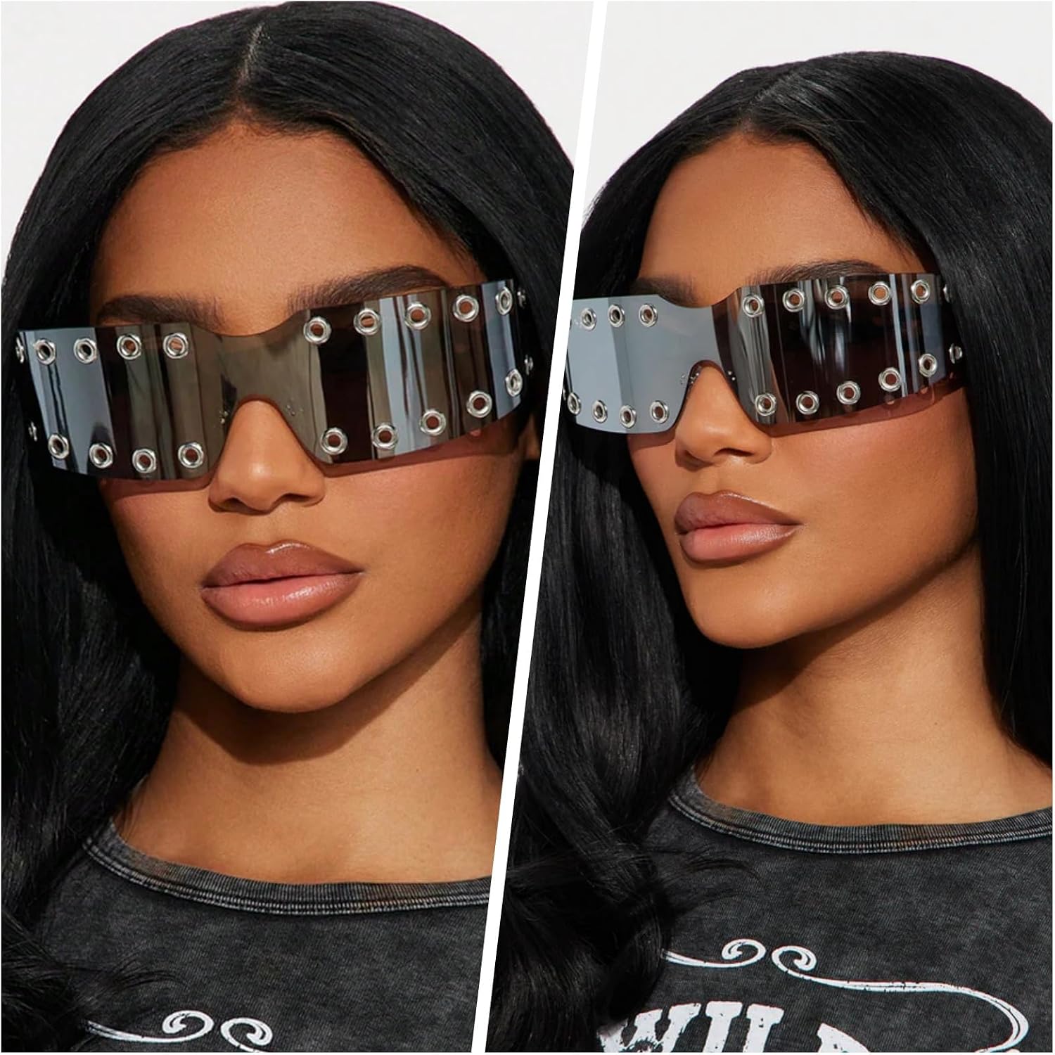 Crazy Feng Y2K Sunglasses for Women Men 2026 Futuristic Wrap Around Fashion Trendy Sun glasses Cyberpunk Rimless Rave Shades
