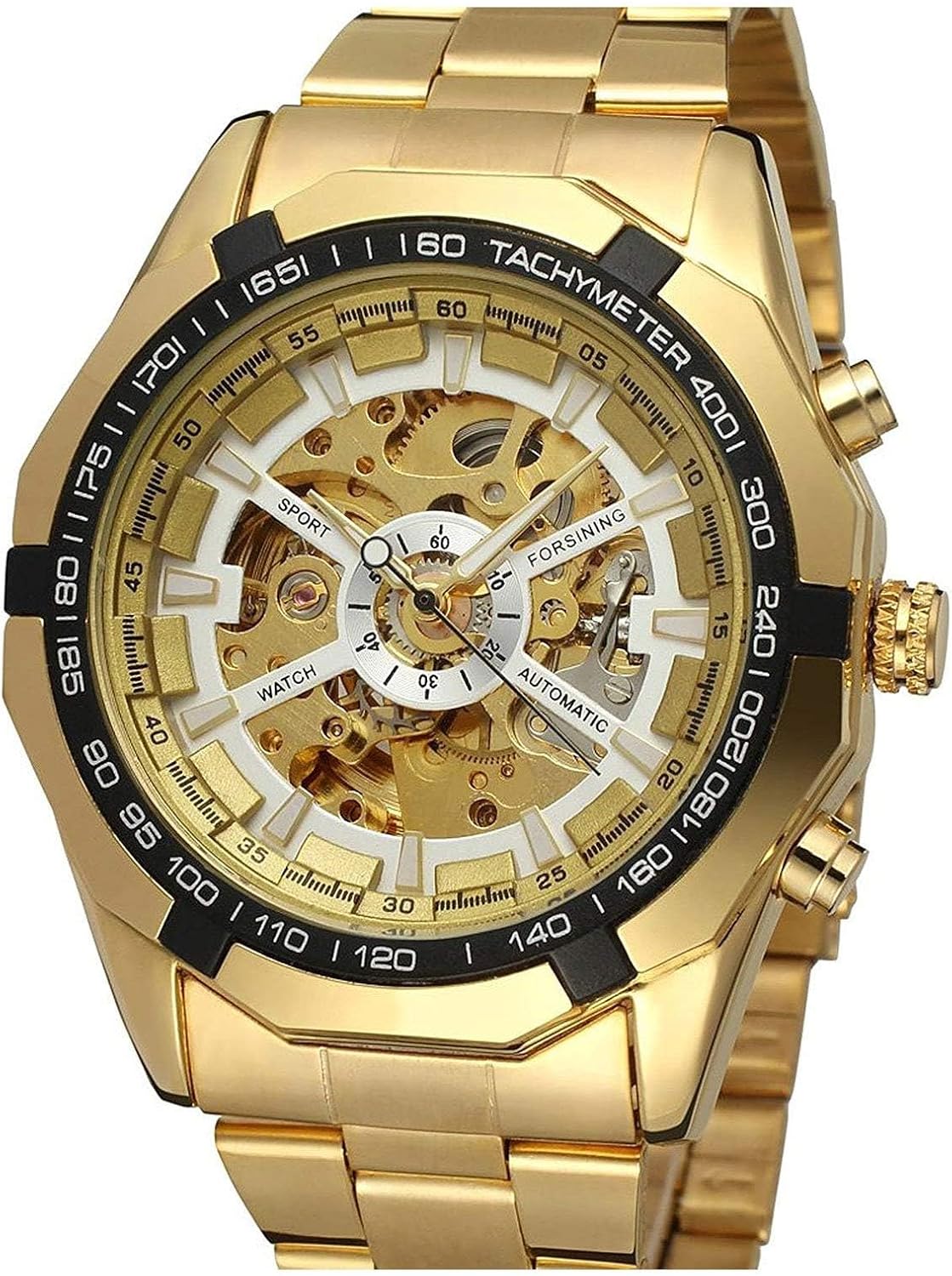 FANMIS Classic Mens Skeleton Automatic Mechanical Watches Luxury Carving Flower Craft Watch with Stainless Steel Waterproof Bracelet Wrist Watch