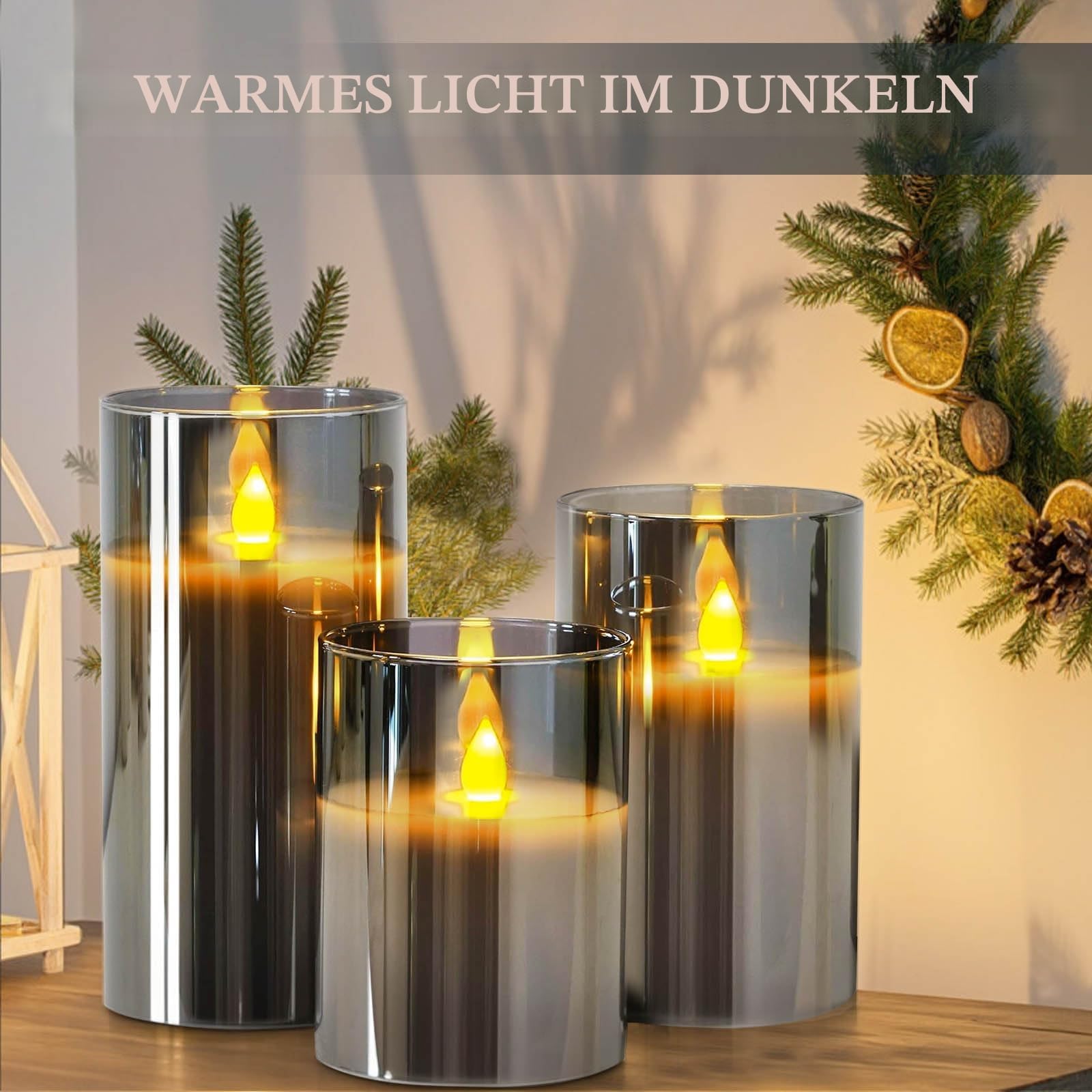 Yinuo Mirror Led Kerzen mit Timerfunktion, Flackernde Flamme, mit Fernbedienung, Bad Deko, Deko Wohnzimmer, Tischdeko Wohnzimmer, Größe 10/12,5/15cm Hoch, 7,5 cm Durchmesser