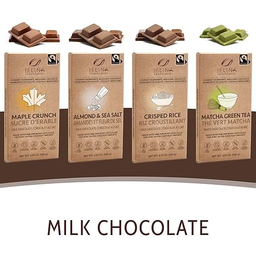 Miniatura 4 de Jelina Chocolatier Paquete de 8 barras de chocolate con leche con crujiente de arce  Chocolate de comercio justo  Chocolates naturales importados,