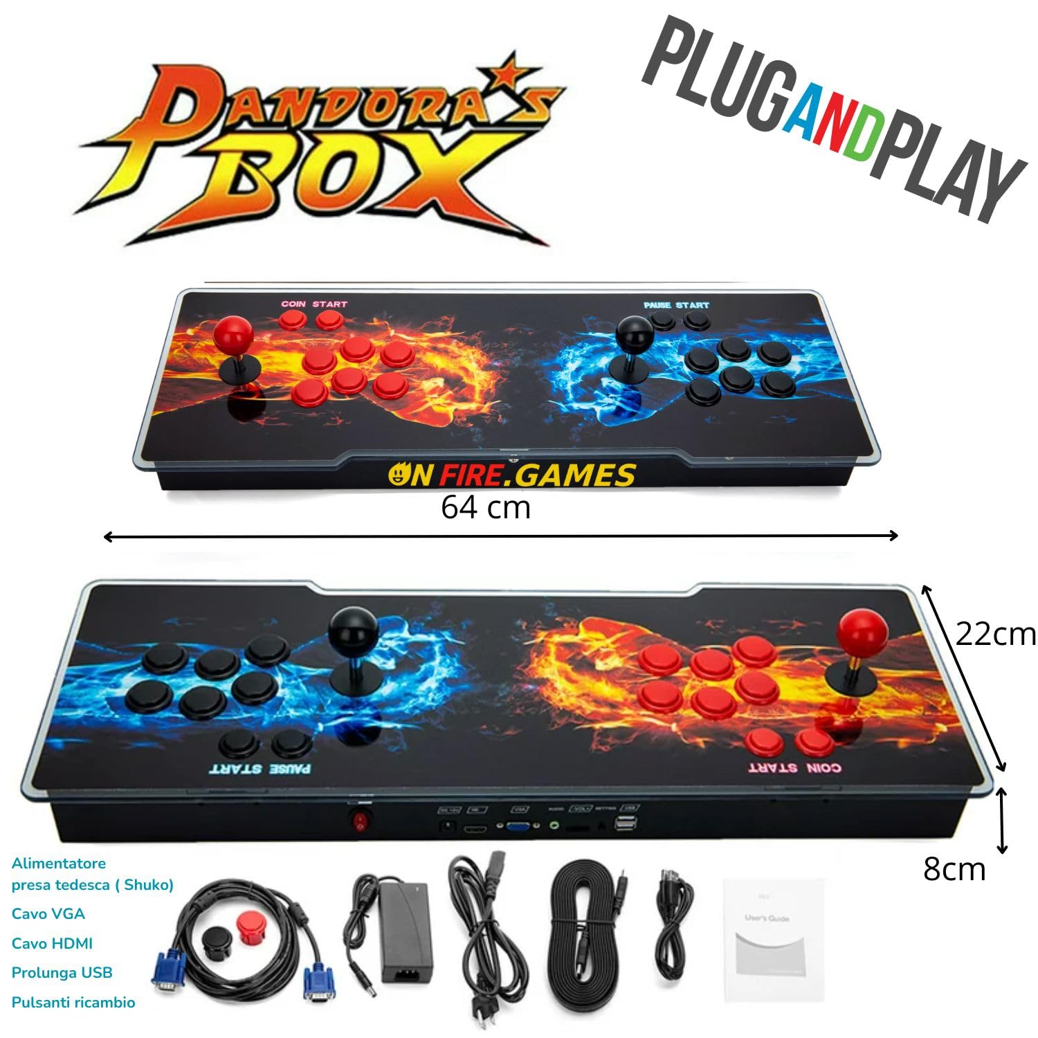 ONFIRE GAMES | PandoraBox E-SPORT | Console Arcade Standalone Con Più di 10000 Titoli Installabili Made in Italy | Tasti Personalizzabili e Controlli Arcade Classici (nero e rosso)