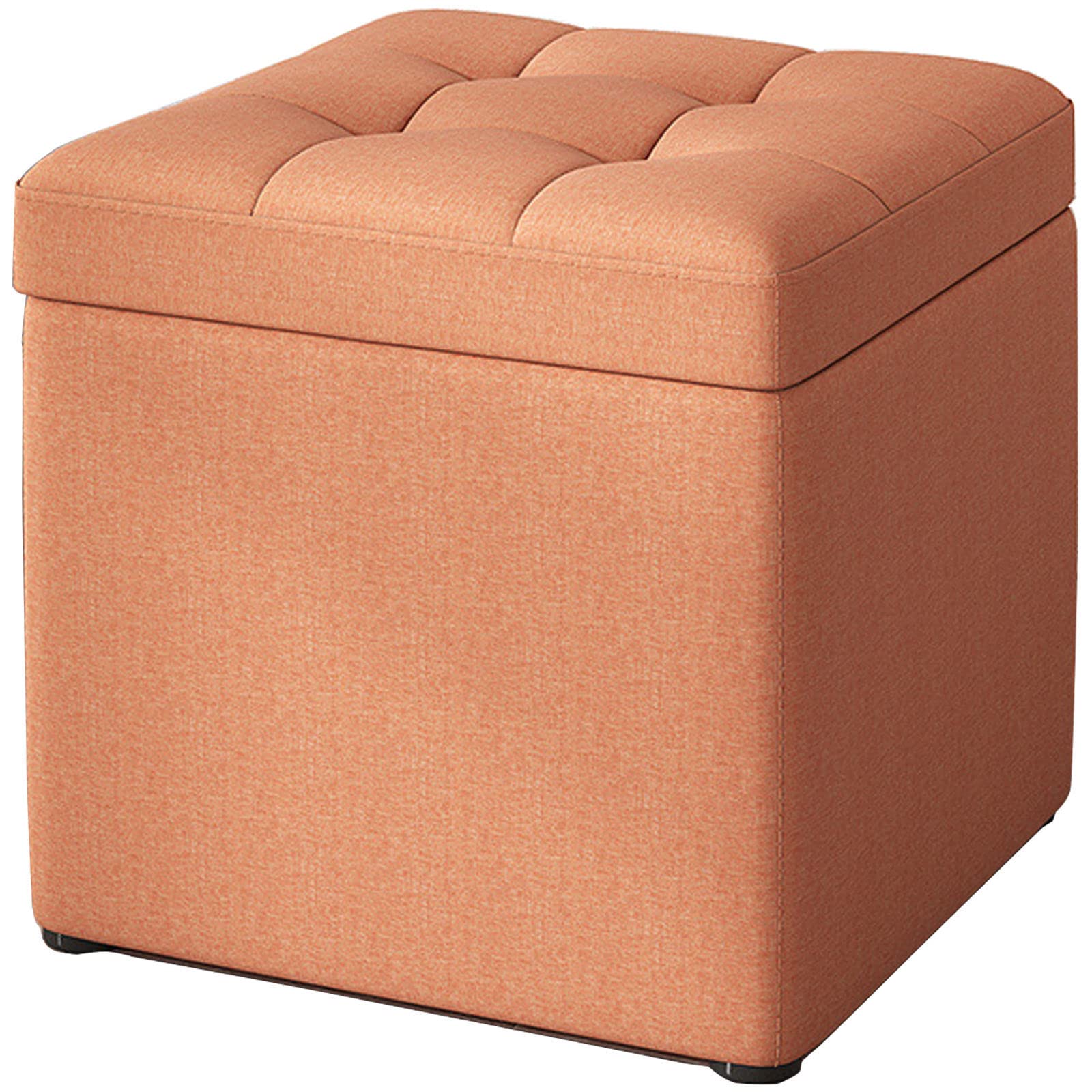 LMMIAOZ Cube Storage with Clamshell Design Portable Fabric Leather Footrest Stool for Living Room Bedroom Orange 30x30x35cm