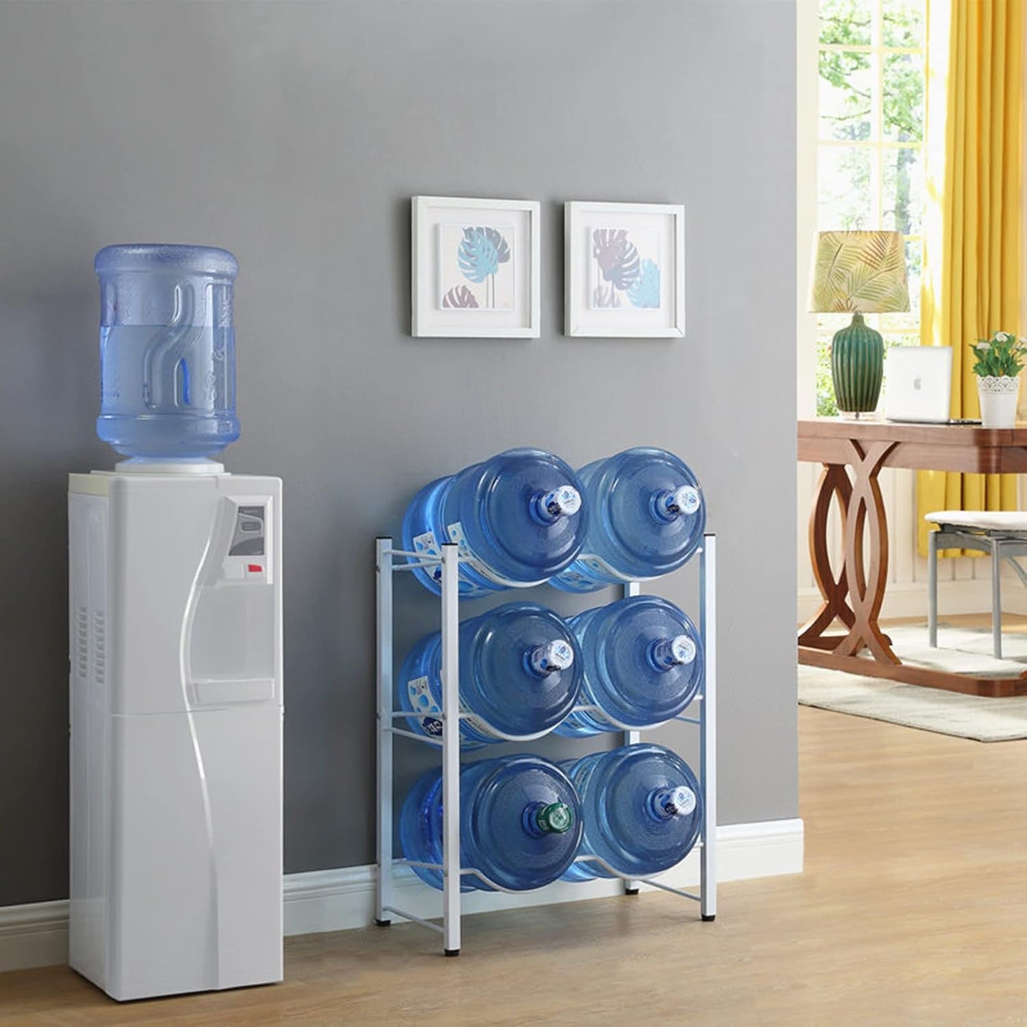 Bucket storage rack,Water Jug Holder 5 Gallon Water Cooler Jug Holder For Water Dispenser, 3/4/ 5 Tier Water Jug Storage Rack For 6/8/ 10 Bottles, Heavy Duty Water Bottle Display (Color : Wh(White,3 T