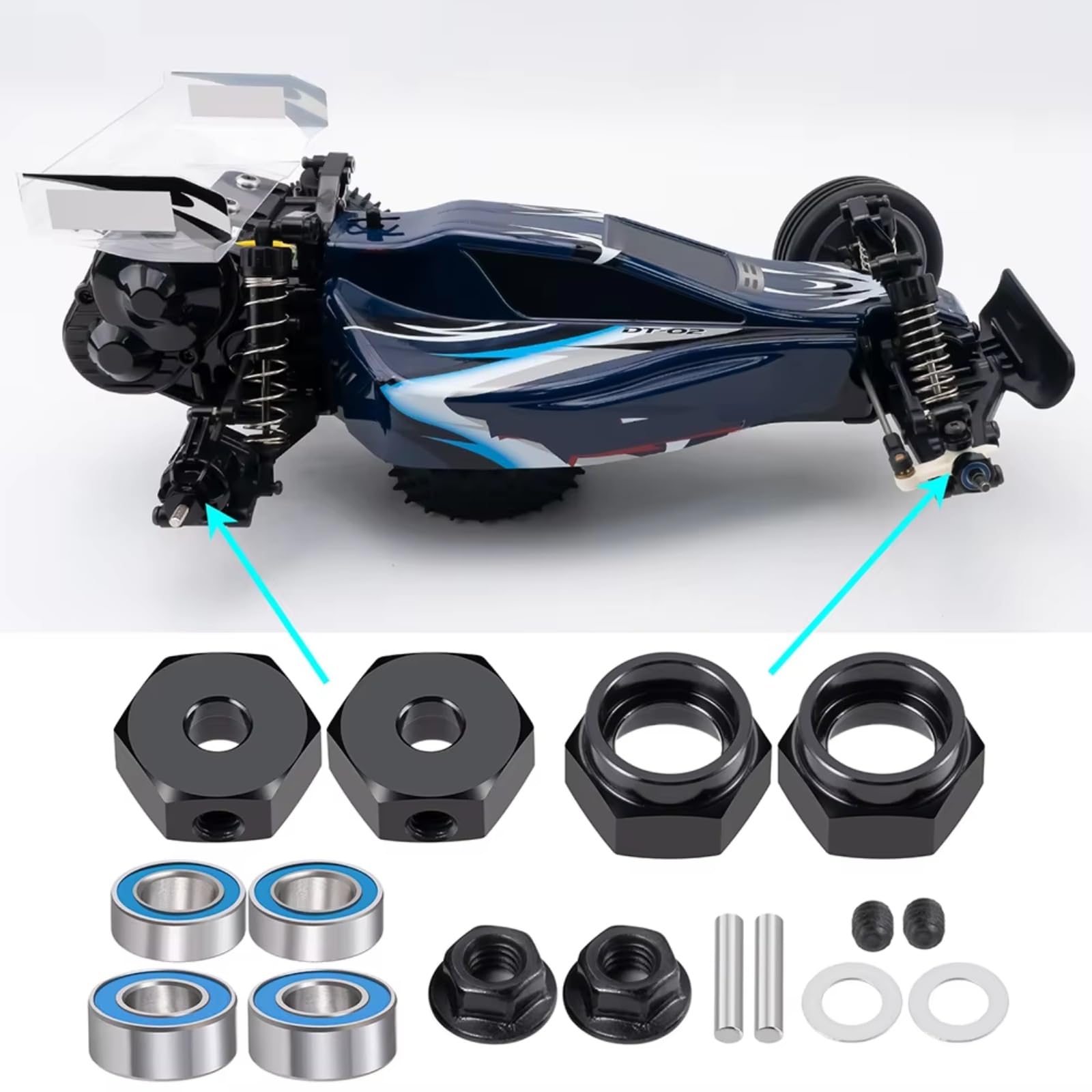 para Tamiya DT-02 1/10 RC Adaptadores Hexagonal con Juego Rodamientos