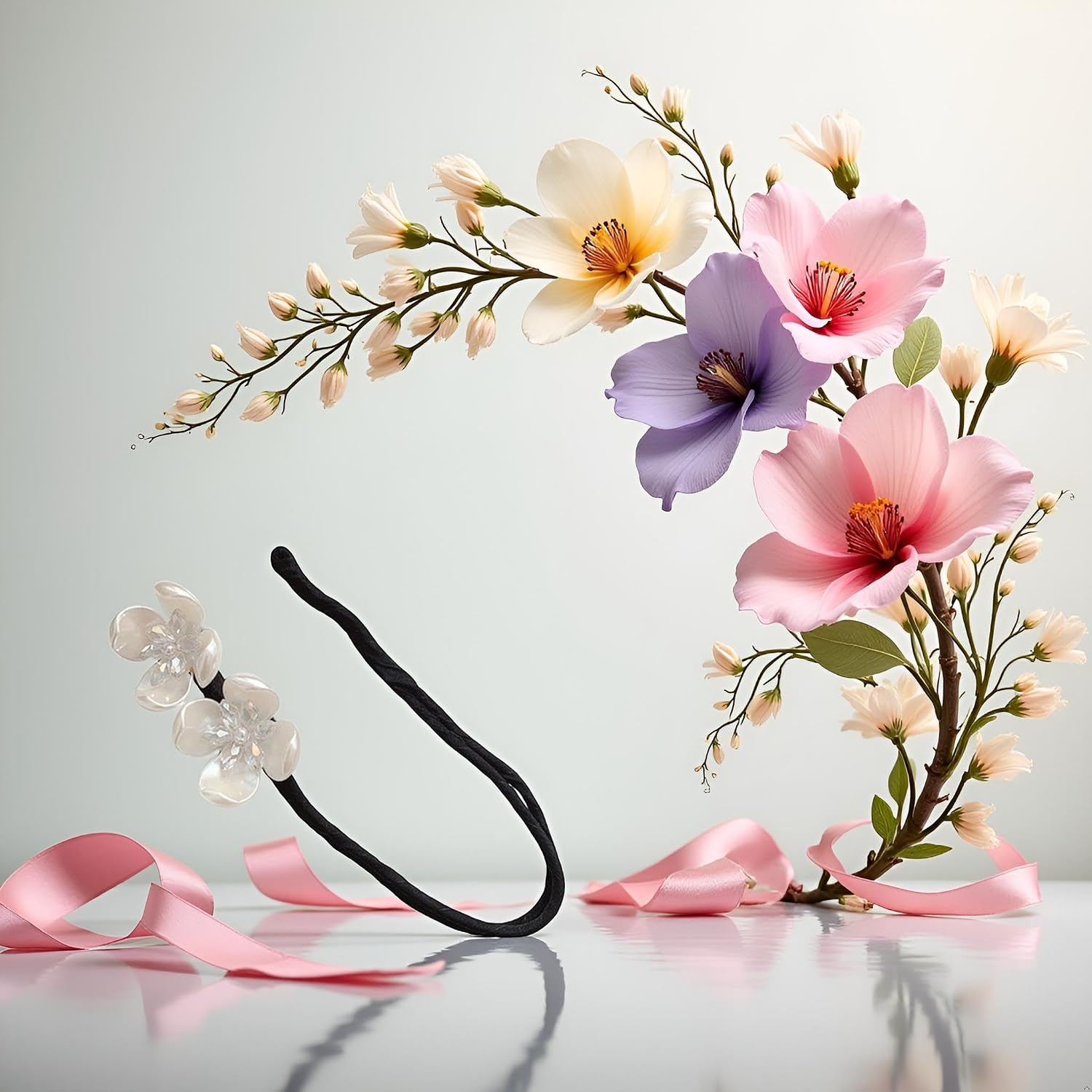1 Pair White Shining Flowers Deft Bun Maker,Ball Hair Clip,Deft Bun for French Hair Twister,Tie Dye Deft Bun Hair Bun for Long Thick Hair Accessories for Women,Bun and Crown Shapers