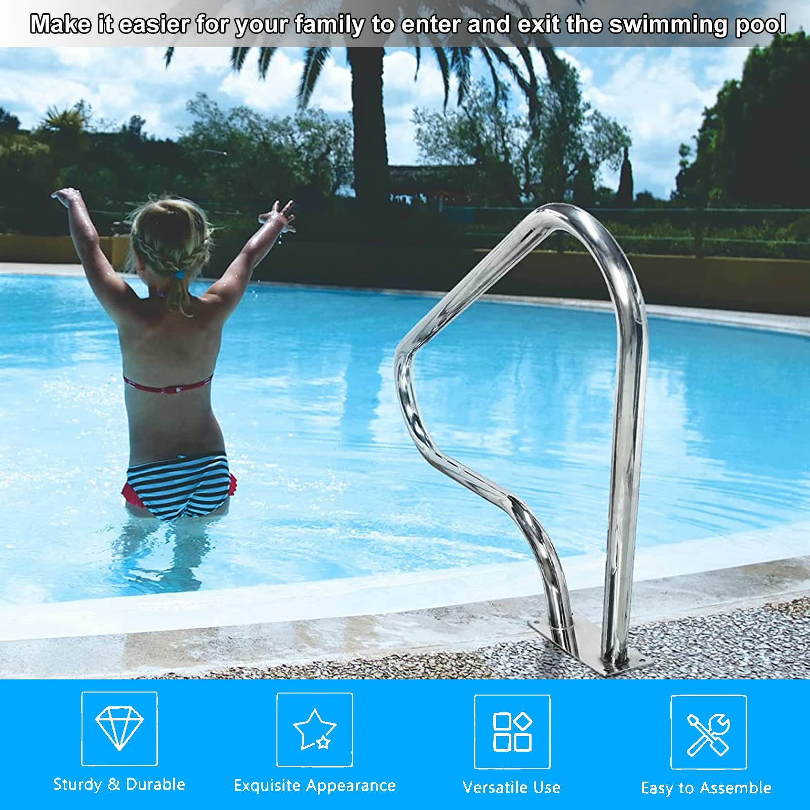 Barandilla Piscina De Acero Inoxidable, Pasamanos De Piscina De 98x81cm, Pasamanos Pasamanos De Seguridad para Piscinas, Capacidad Carga hasta 150 Kg (Size : 1 Pack)