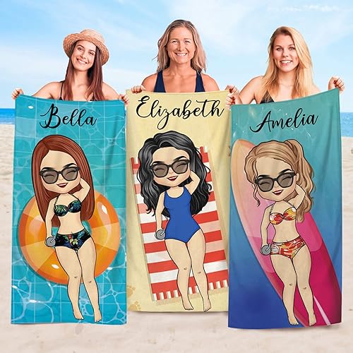 Miniatura 2 de Pawfect House Cinturón de natación para niña Chibi de 60 x 30 pulgadas, toalla de playa personalizada, regalo para mejores amigas, accesorios de
