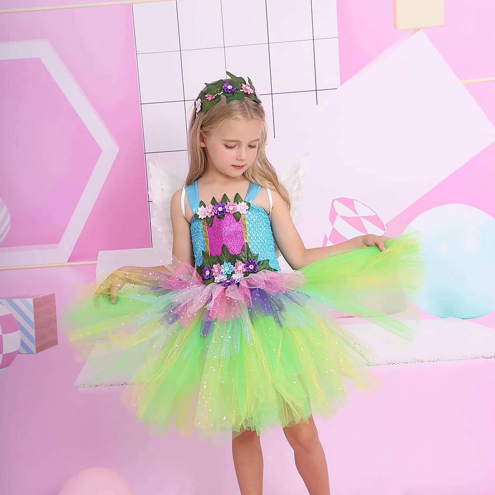 Abito da Principessa Fata per Bambine Abito Tutù Da Festa Di Halloween Con | Vestiti Costume Da Fata Con Copricapo Per Compleanno, Cosplay, Carnevale, Capodanno, Matrimonio, Eventi