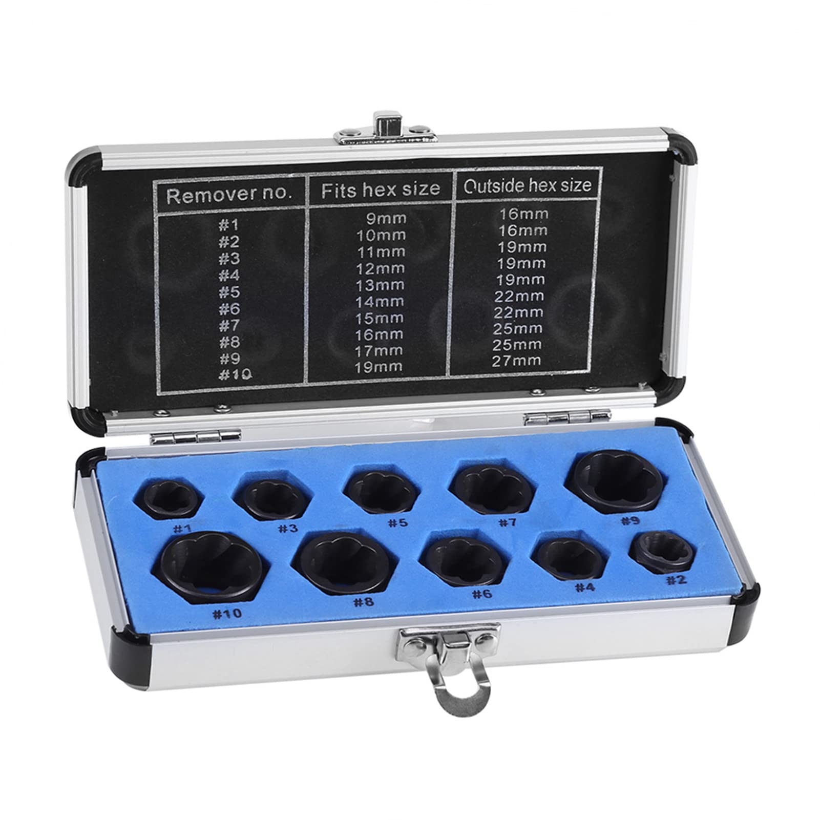 Kit rimozione dadi, Fydun set Kit rimozione dadi 10 pezzi Bullone danneggiato Rimozione vite Dado Set di rimozione estrattore Kit utensili filettati per dimensioni 9, 10, 11, 12, 13, 14, 15, 16, 17 e