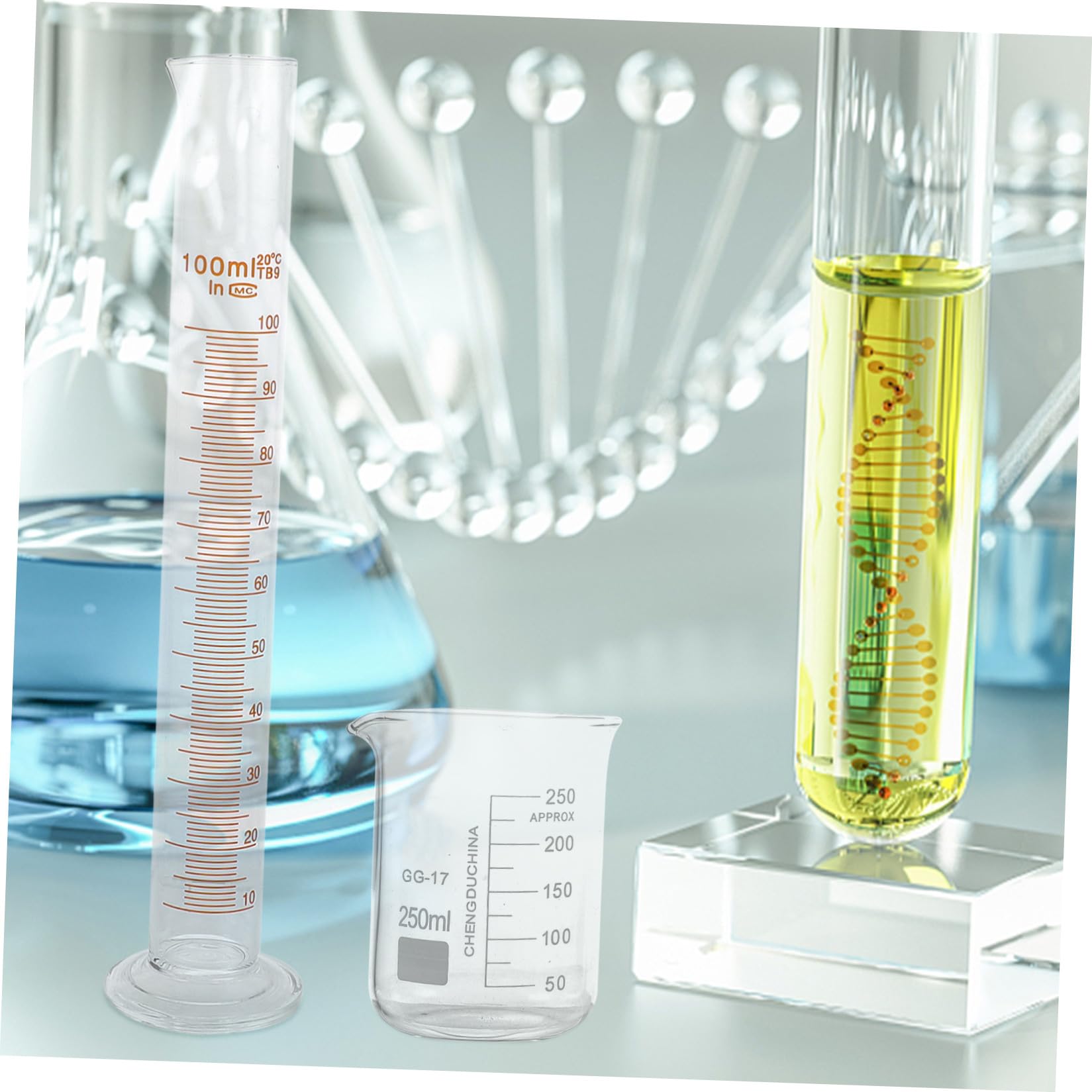 Anneome Cilindri Graduati in Vetro Resistente ad Alte Temperature di Vetreria da Laboratorio Set di 9 Pezzi da 50ml a 250ml per Misurazioni Accurate in Chimica