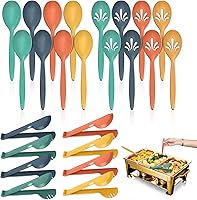 RayPard Reusable Wheat Straw Serving Utensils Set of 24 - 10" Slotted Spoons, Solid Spoons & Locking Tongs for Party Buffets (Multi-Color)