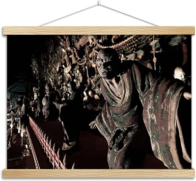 YANGJJ The Small Thunderclap Monastery Black Myth Wukon Game Scenery Canvas Poster with Wooden Scroll Frame, Monkey King Chinese Tradition Prints Wall Art Temple Arhat, 12"x9"/30x23cm