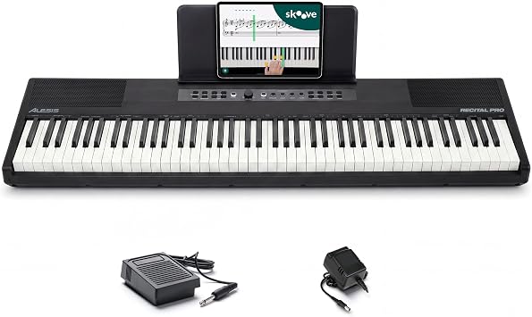 Alesis Recital Pro MKII 88-Key Digital Piano | Hammer-Action Weighted Keys, 20W Speakers, 25 Voices, Includes Sustain Pedal, Split/Lesson Modes, for Intermediates