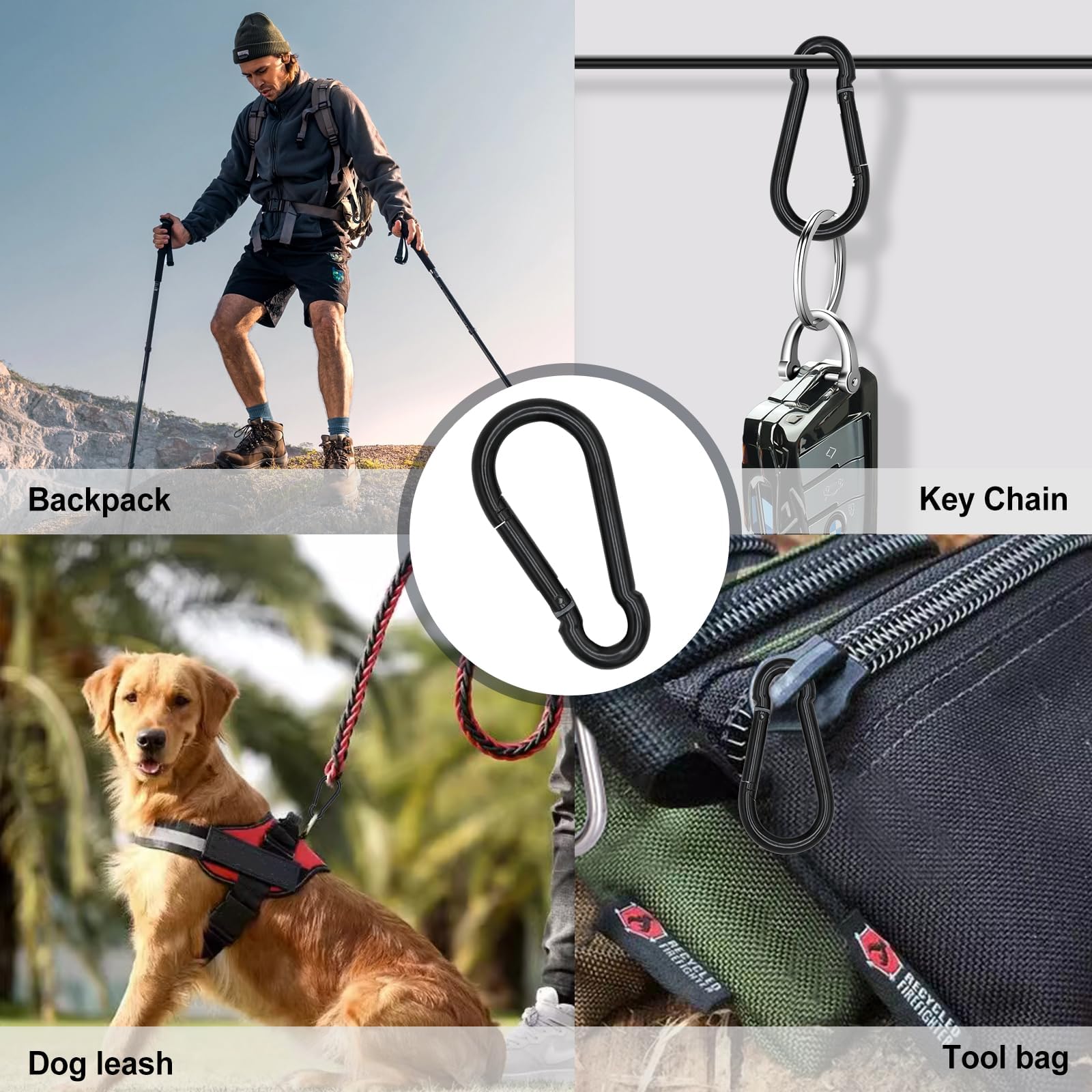Ziediop Spring Loaded Small Carabiner Clip Stainless Steel, Silver 1.57