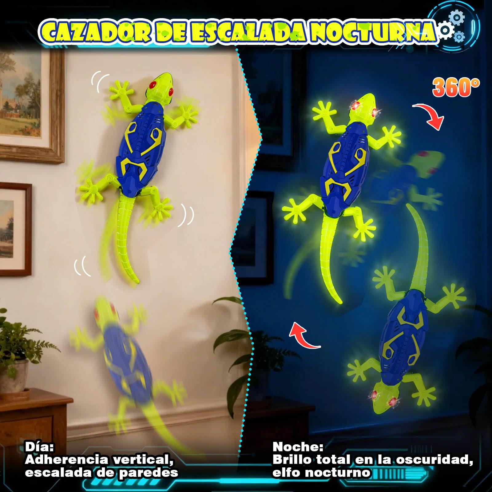 HILKKET Lagartija Teledirigida, Fluorescente RC Lagarto con Ojos Led Luminosos, Lagarto Trepador Paredes Movimientos Realistas, Gecko Radio Control, Reyes, Cumpleaños para Niños