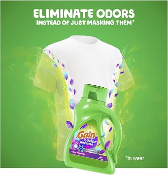 Gain + Odor Defense Liquid Laundry Detergent, Super Fresh Blast Scent, 107 Loads, HE Compatible Washing Soap (Packaging May Vary) (Pack of 2)