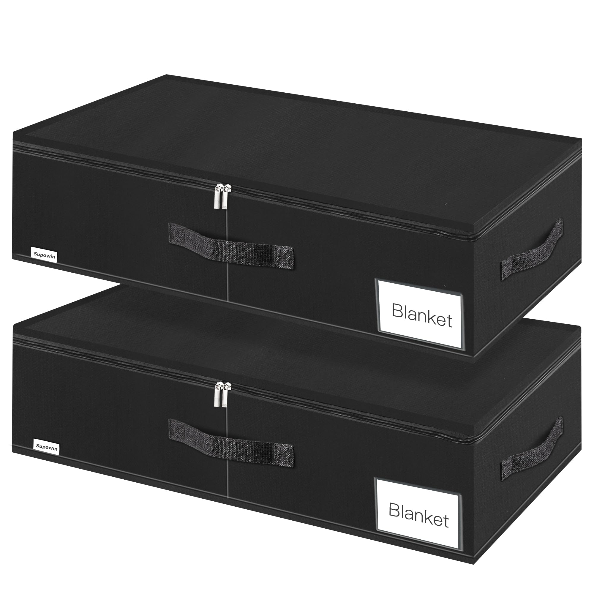 SupowinUnder Bed Storage, 2 Pack Underbed Storage Containers with 3 Reinforced Handles, Foldable Underbed Clothes Organizer Bins, Under the Bed Storage Drawer with Durable Zipper, 24x 15.4 x 6inch,