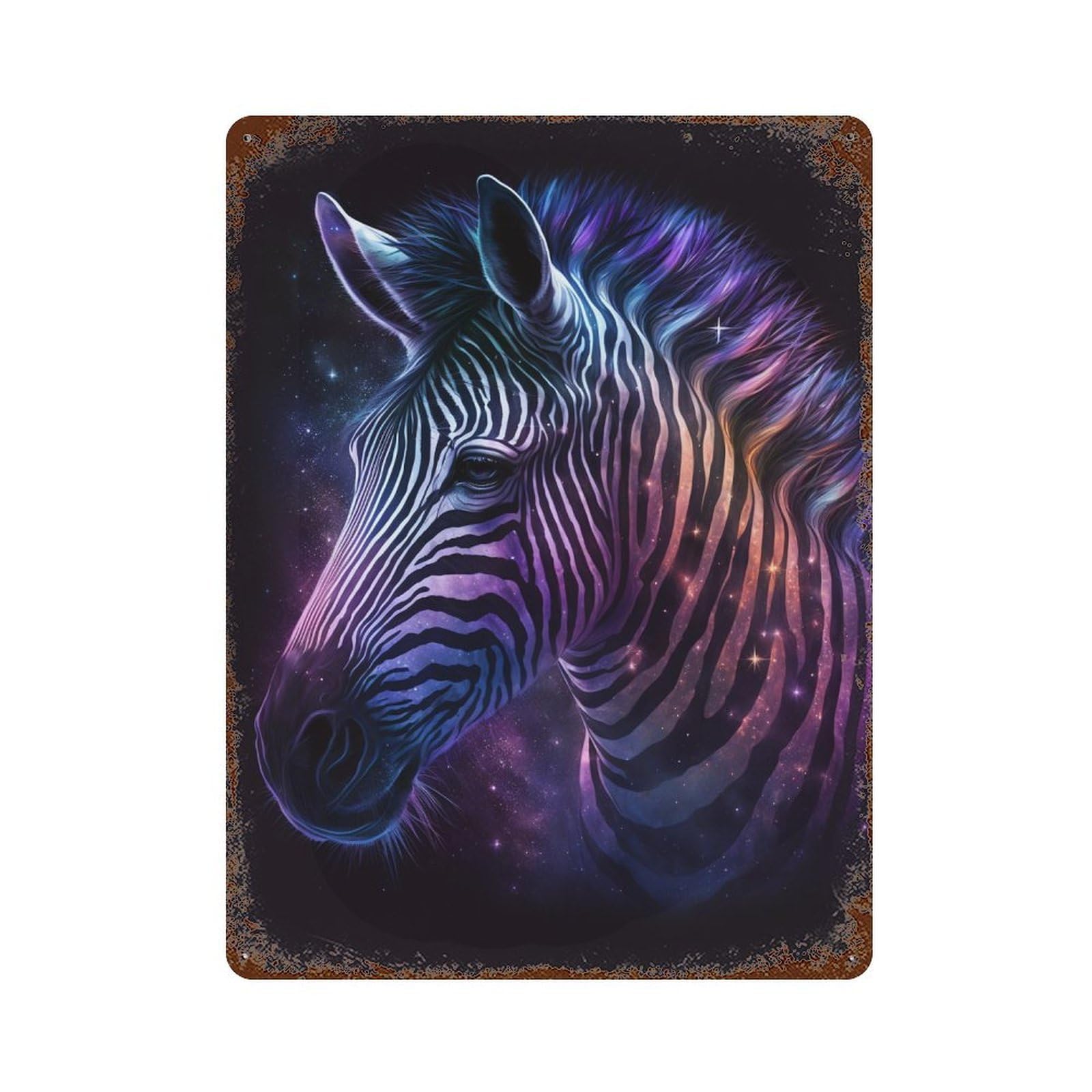 Galactic Zebra Art Print-3 15.7"x11.8" Rustic Tin Plaque, Industrial Home Decor for Farmhouse, Kitchen And Entryway Decor