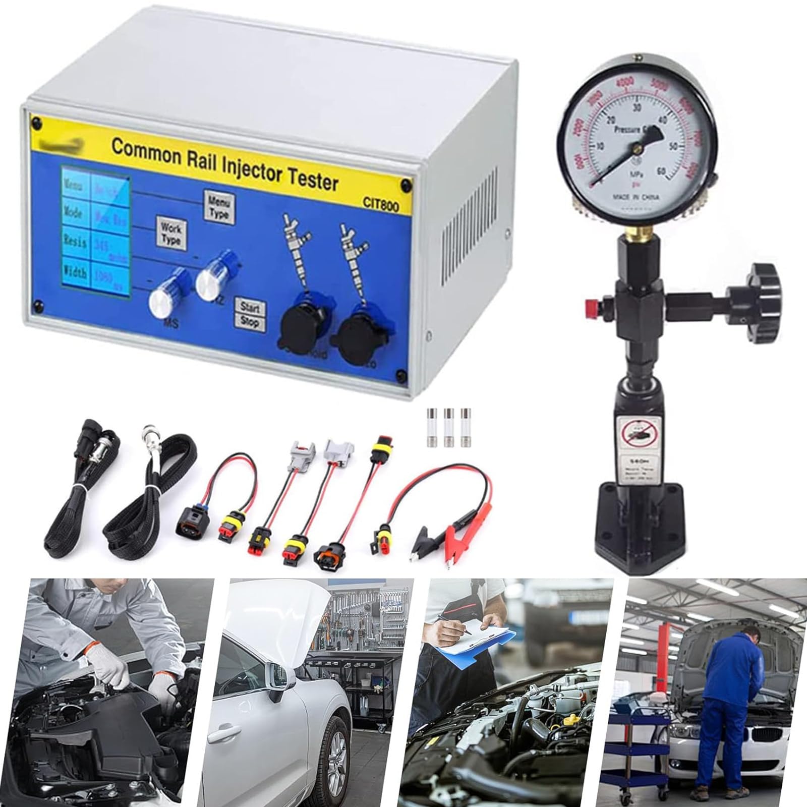 HTTGDGDH Diesel Injector Tester Compression Kit, Cit800 Multi-Function Professional Diesel Nozzle Tester + S60H Fuel Injector Nozz,Injection Tool, For Electromagnetic Injectors,