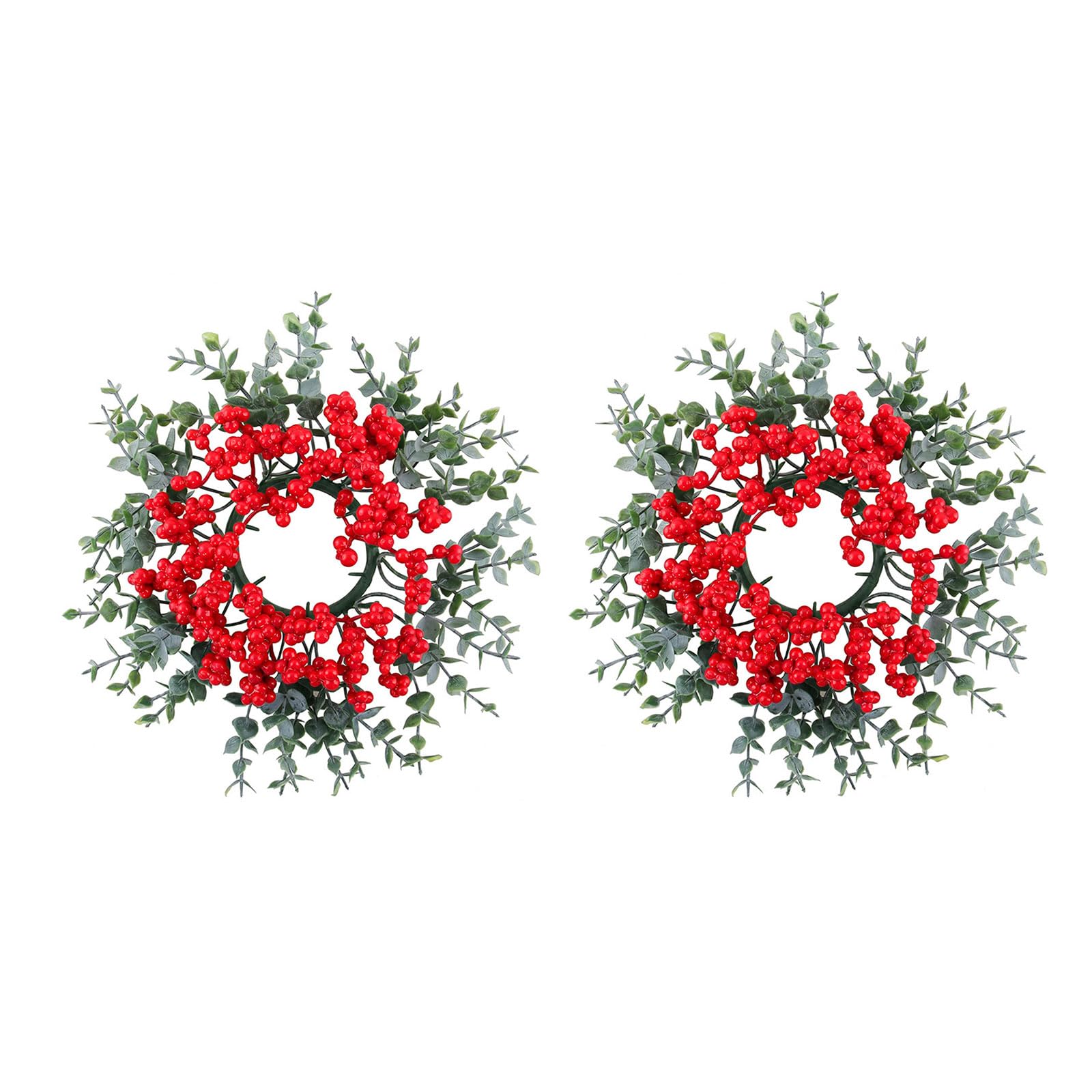 Shntig Christmas Rings Red Artificial Berries Rings with Eucalypt Minis Christmas Wreath for Pillar for Wedding Table Centerpieces