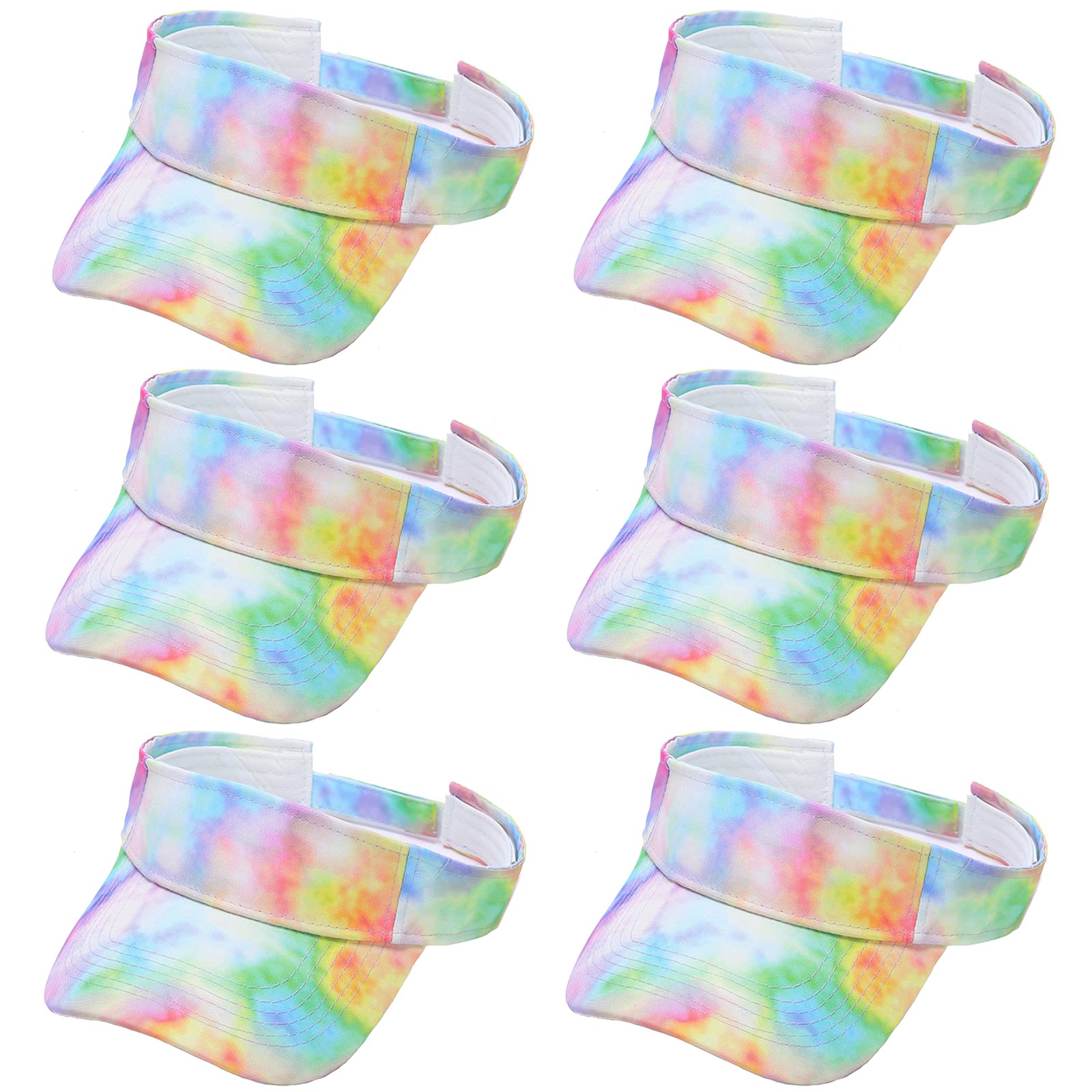 6 PC Tie Dye Sun Visors Hats Sports Visor Hat Ball Caps Empty Top Tennis Golf Summer Beach