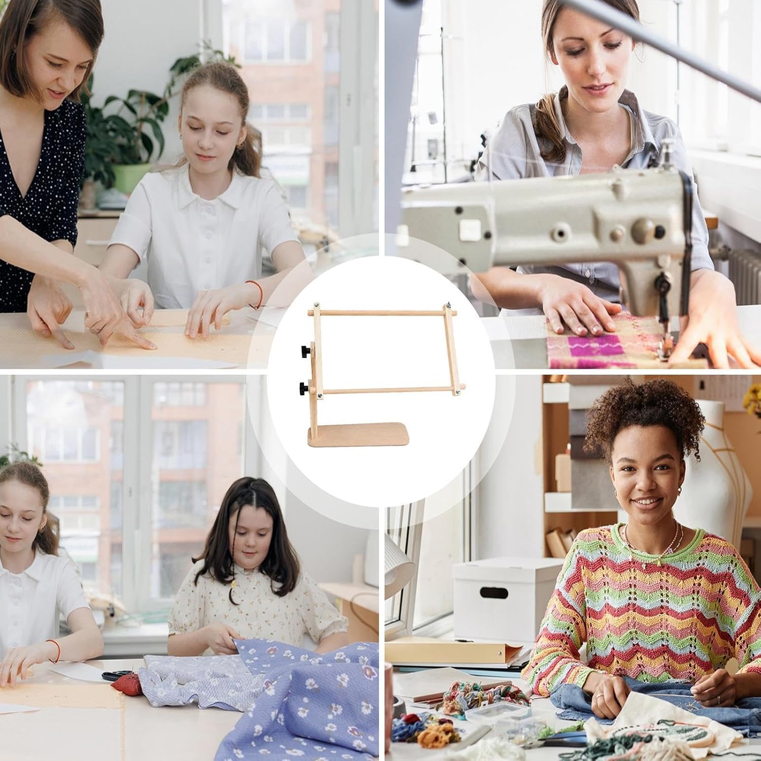 Embroidery Hoop Stand, Adjustable Hands Free Needlework Holder, 15x30cm, Embroidery Lap Stand, 360° Rotating Clamp, for Women Craft Home Party Workshop Floor Tabletop