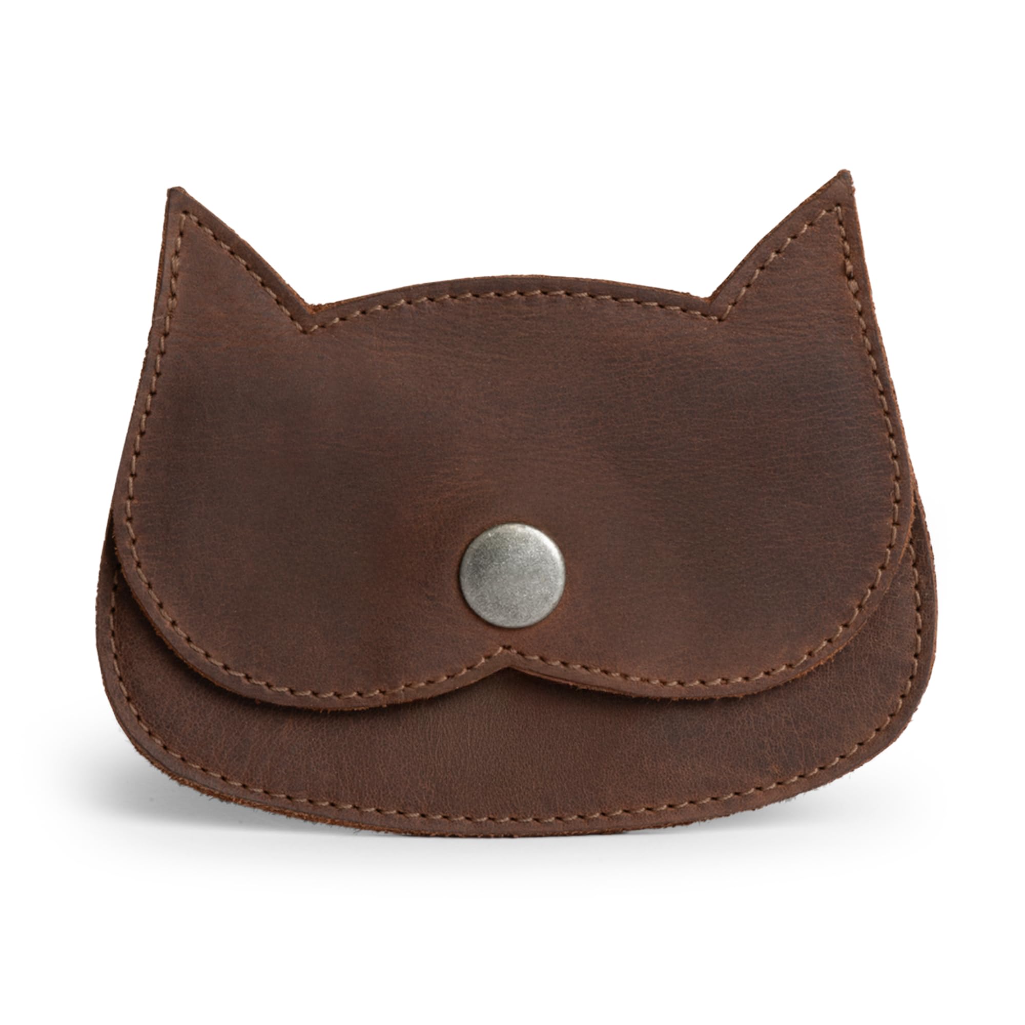 Cat Shape Wallet Handmade from Full Grain Leather - Bourbon Brown