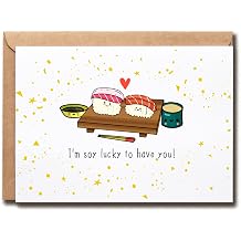 EirlysDesigns Cute Sushi Card - Im Soy Lucky To Have You - Kawaii Card Cards For Her - Cards For Him Funny Birthday Card For Boyfriend For Girlfriend Card, 5 x 7 inches