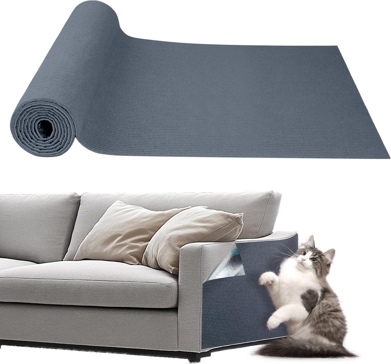 Storystore Cat Scratching Mat, 40cm x 250cm Self-Adhesive Cat Scratching Mat, Trimmable Cats Scratch Anti scratch furniture protector Suitable for Sofa,Carpets,Walls (Light grey)