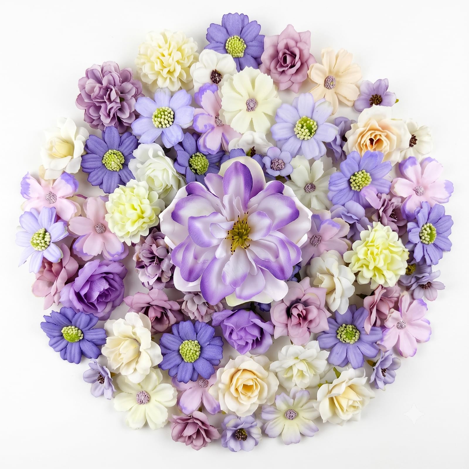 SHBAOCH 44Pcs Artificial Flowers Heads, Purple Silk Faux Flowers Bulk, Mini Fake Flower Assorted Set for DIY Crafts, Wedding Decor, Home Decor, Party, Wreath Making, Hair Accessories