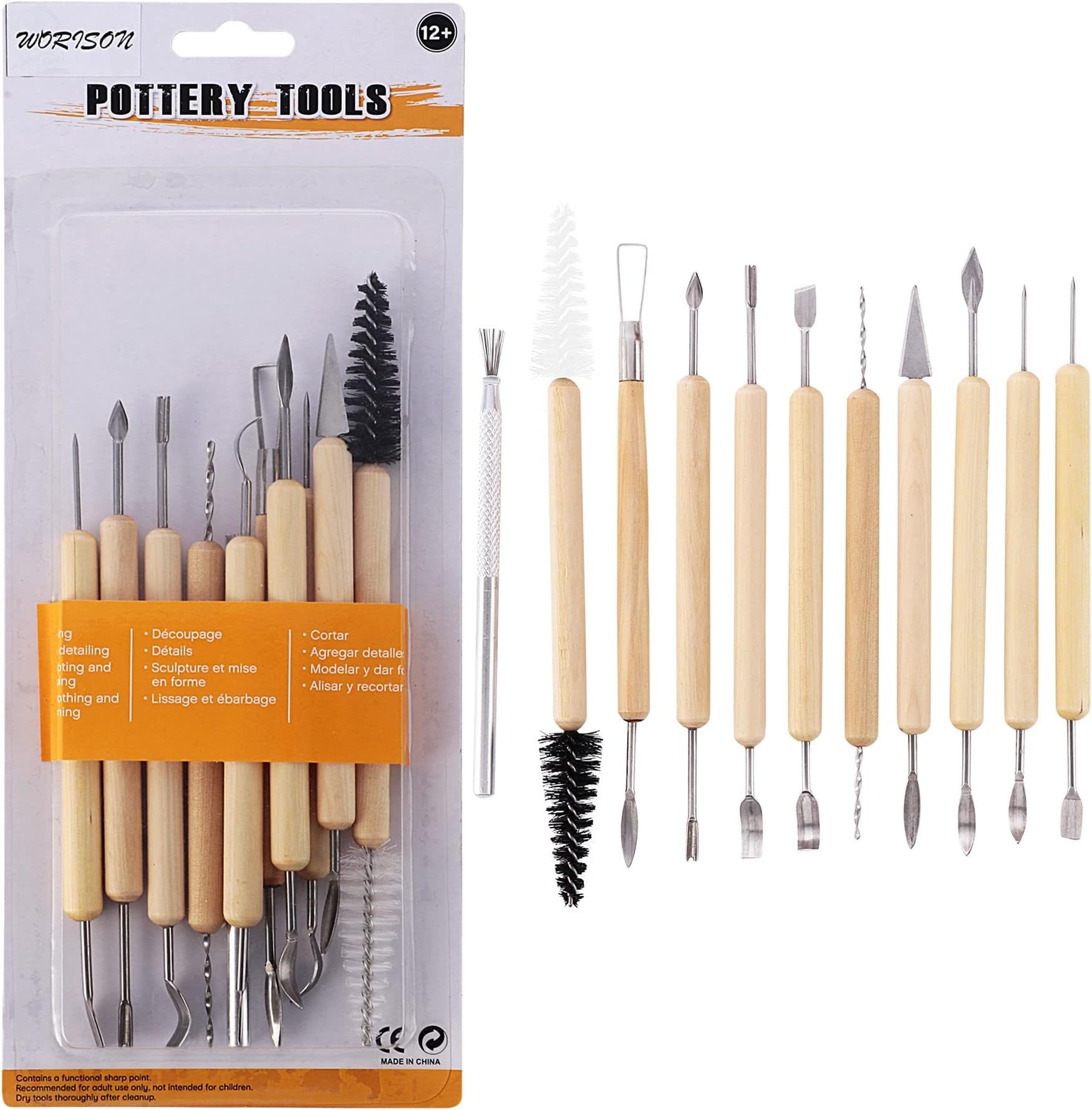 KABEER ART Ceramic 11 Pcs Wooden Handle Clay Pottery Sculpting Tools