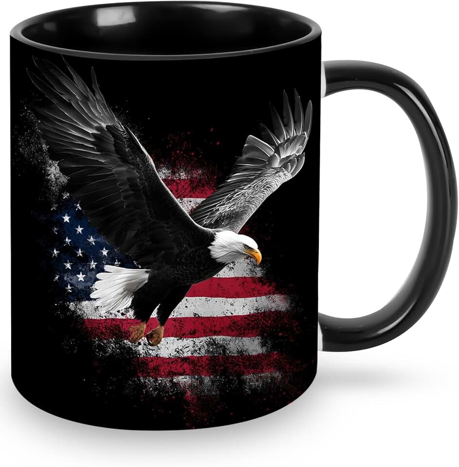 Eagle USA Flag Coffee Mug Novelty Ceramic Coffee Cup Gifts for Women Men Birthday Home Office Cafe Use Microwave Dishwasher Safe 11oz