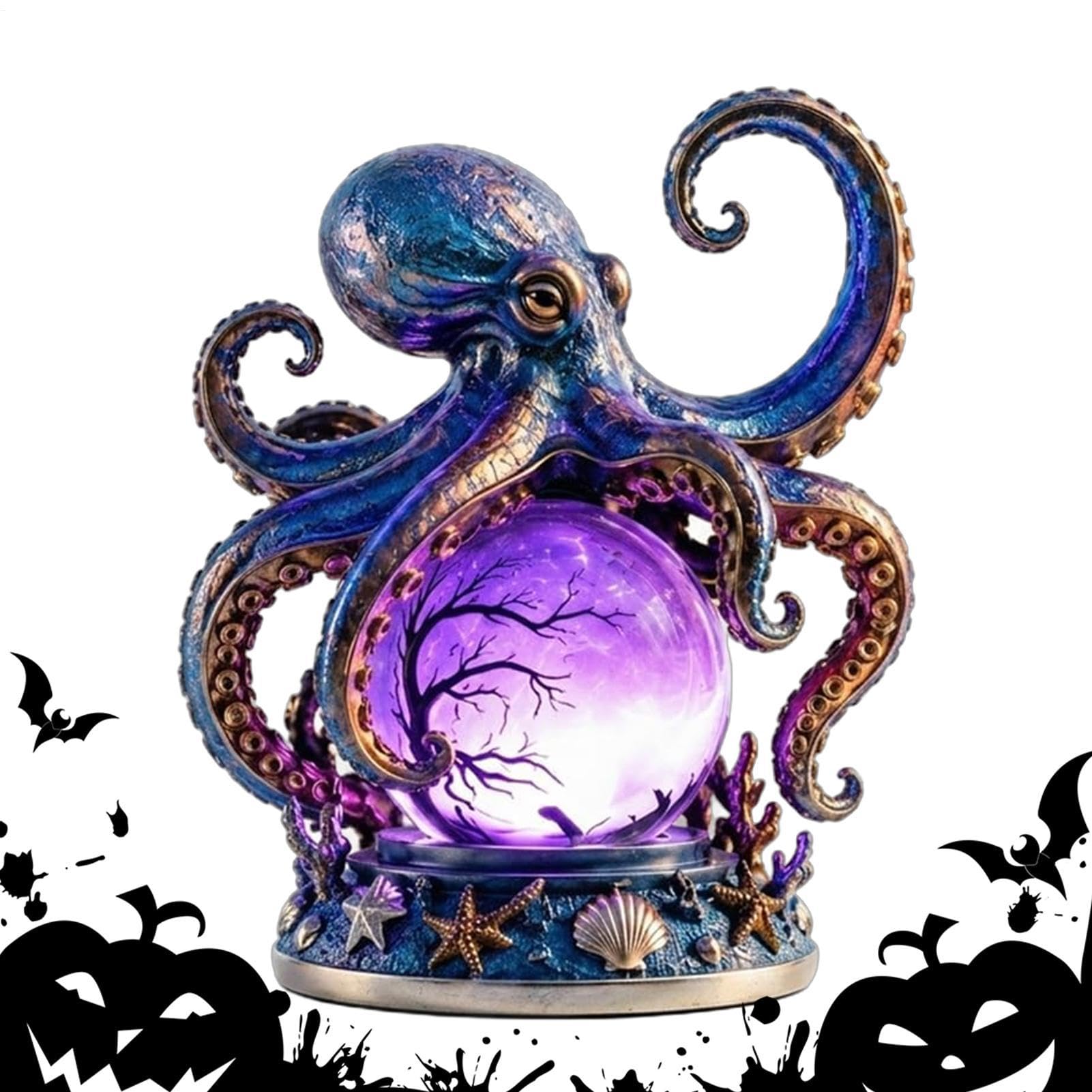 Lampada a forma di polpo divertente in resina alimentata tramite USB, decorazione di Halloween | Deep Sea Statua Lampada da Tavolo Notte per Casa Camera da Letto Dormitorio Ufficio Scrivania Mensola Tavolo Angolo Lettura