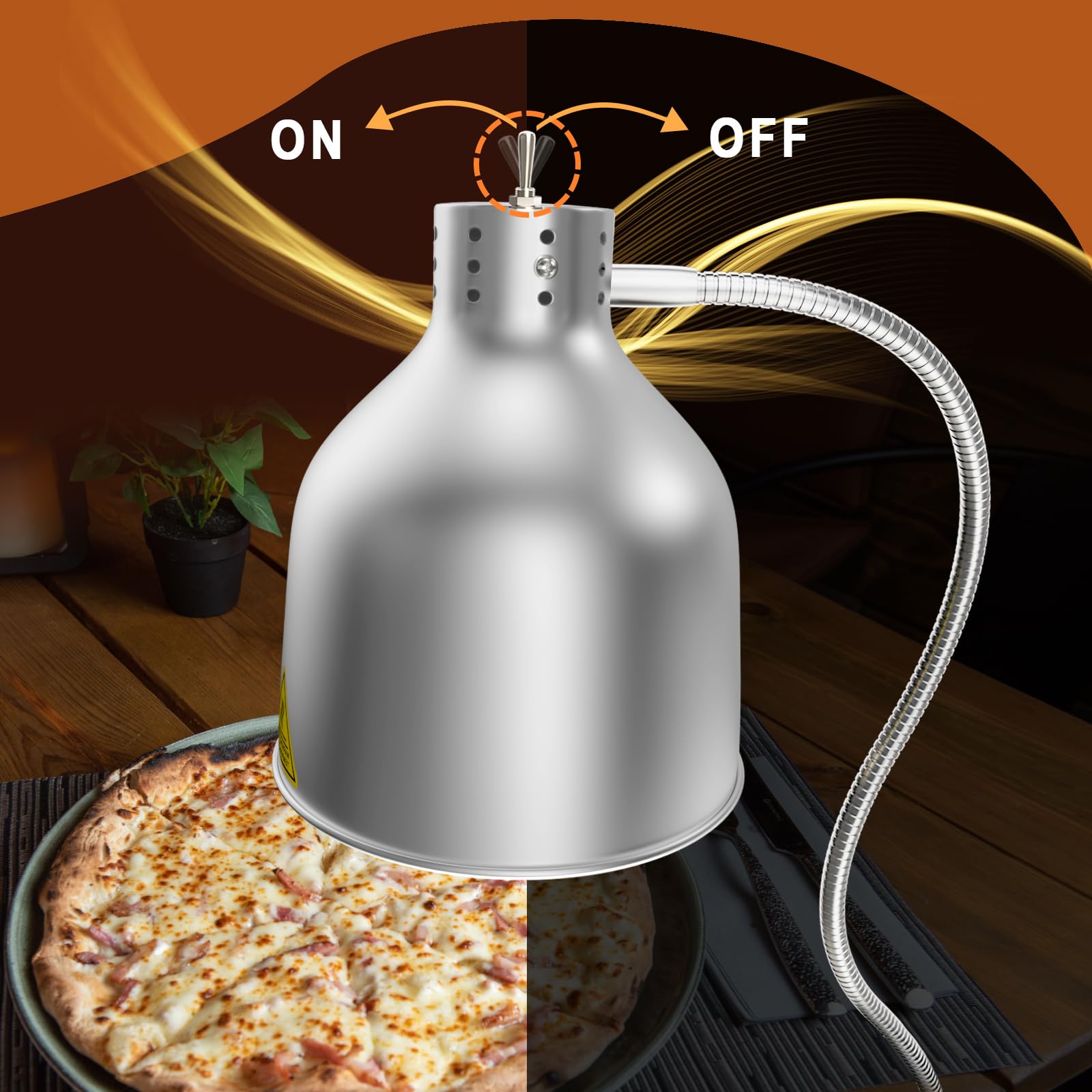 Lampa grzewcza do żywności, 2 głowice z szybko nagrzewającymi się żarówkami, lampy grzewcze do restauracji, kuchni, bufetu, cateringu, na imprezy i do żywności (srebrna)