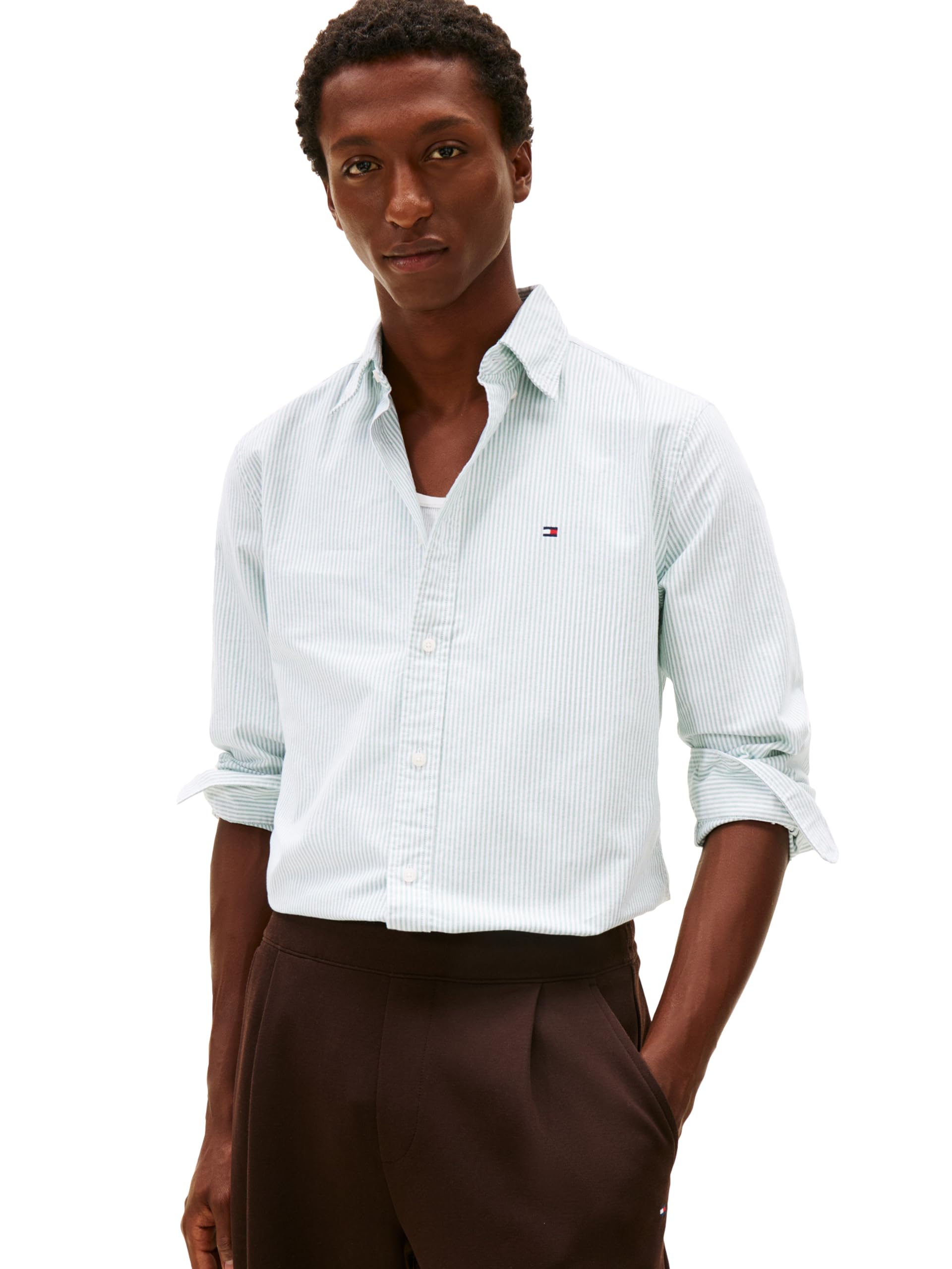 Tommy Hilfiger Men's Long Sleeve Oxford Shirts in Regular Fit, Men's Button Down Shirts, Also Available in Big and Tall