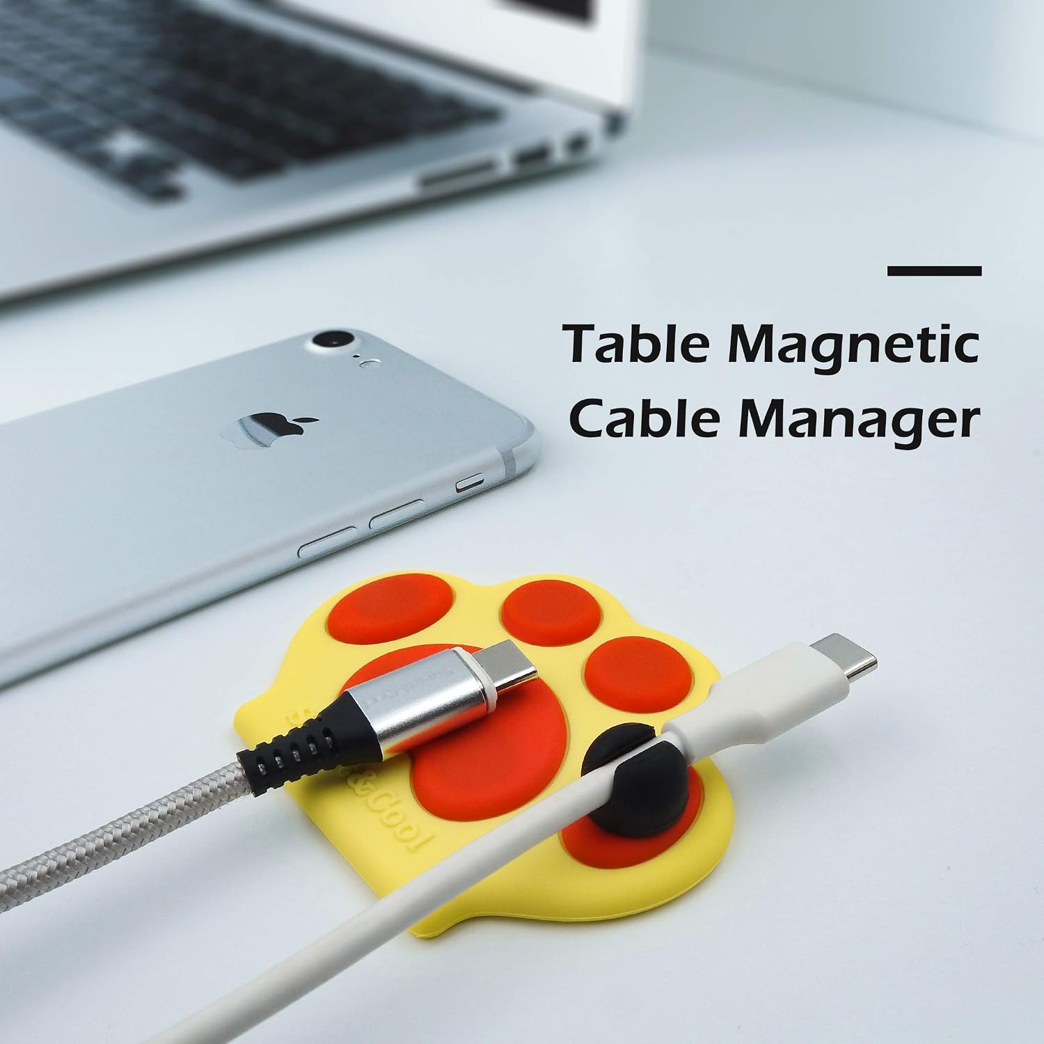 SMART&COOL Silicone Self-Adhesive Magnetic Cable Management, Magnetic Cable Holder, Cable Organizer, Cord Keeper with 5 Magnetic Cable Clips (Yellow&Red)