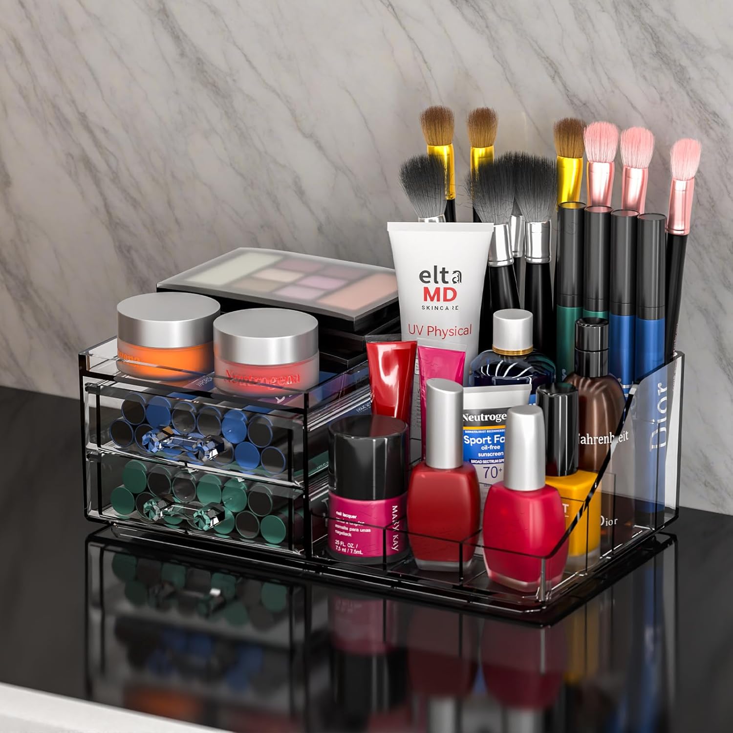 Acrylic Small Makeup Organizer with Drawers,Clear Skincare Organizer for Vanity,Dresser,Bathroom Countertop,Cute Cosmetic Organizer for Lip Gloss,Makeup Brush,Beauty,Skin Care and Cosmetic Storage - Image 7