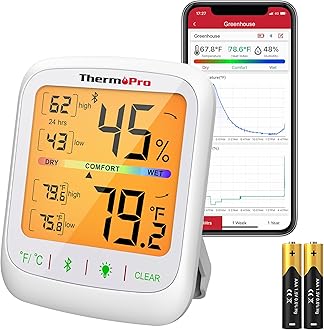 TP359 Bluetooth Hygrometer Thermometer, 260FT Wireless Remote Temperature and Humidity Monitor, with Large Backlit LCD, Indoor Room Thermometer and Humidity Gauge, Max Min Records