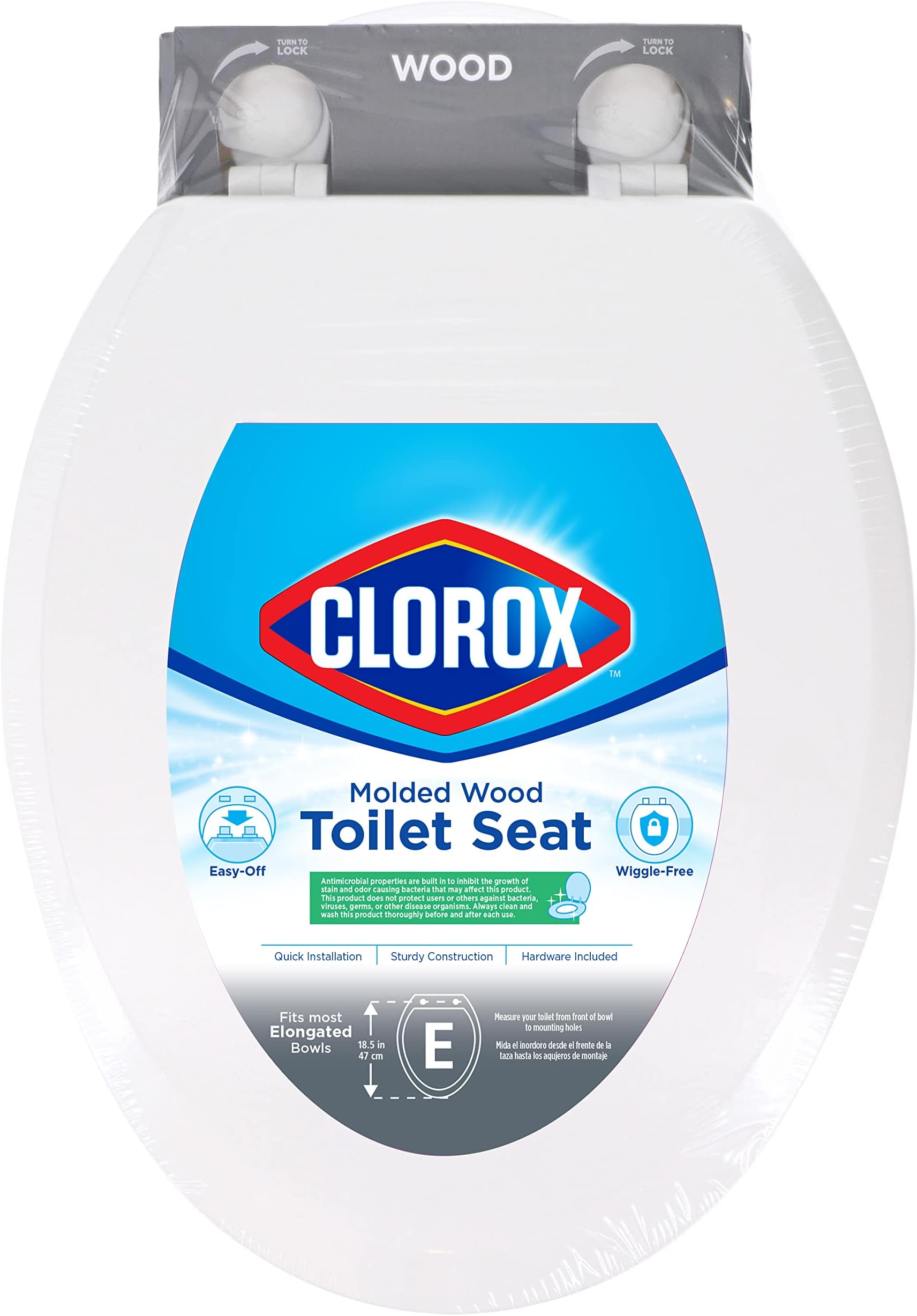 Elongated Wood Toilet Seat with Easy-Off Hinges-Wiggle Free Design