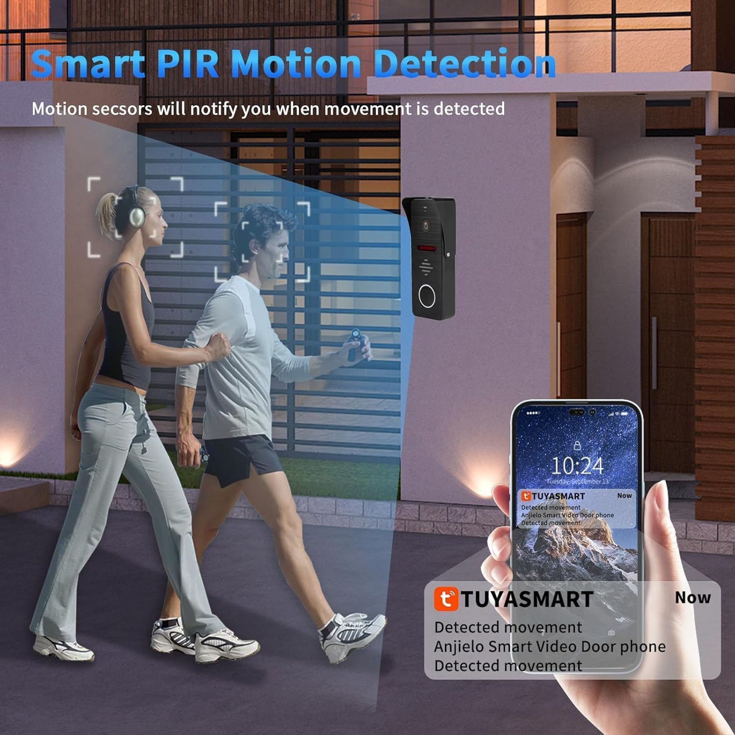 Videocitofono con schermo touch screen da 10 pollici (nero), videocamera per campanello HD 1080p (nero), audio a 2 vie, visione notturna, rilevamento del movimento, videocitofono, videocitofono (1